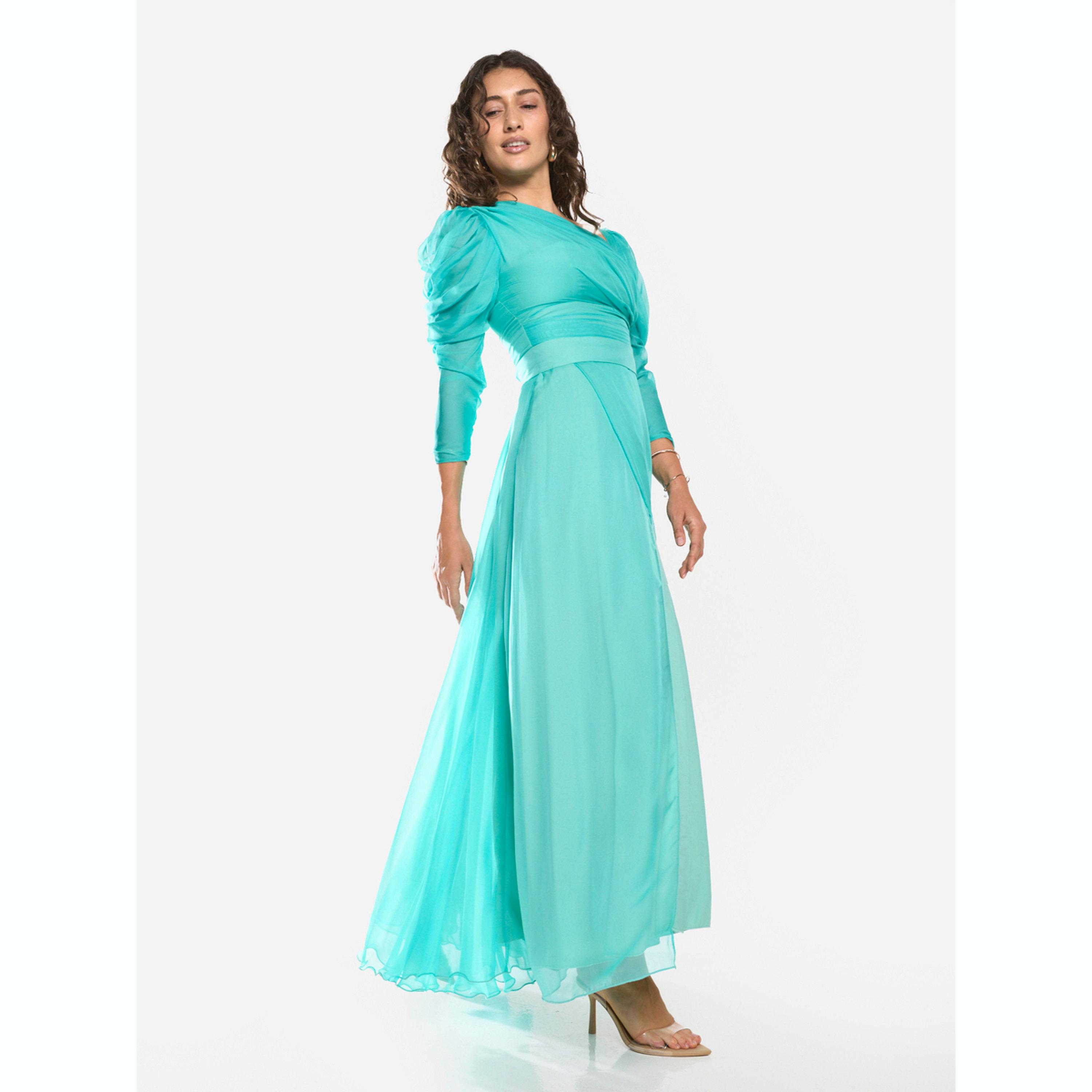 House of Moda X Styli Draped Bodice Puff Sleeve Gown Maxi Dress-women-clothing-dresses-image-2