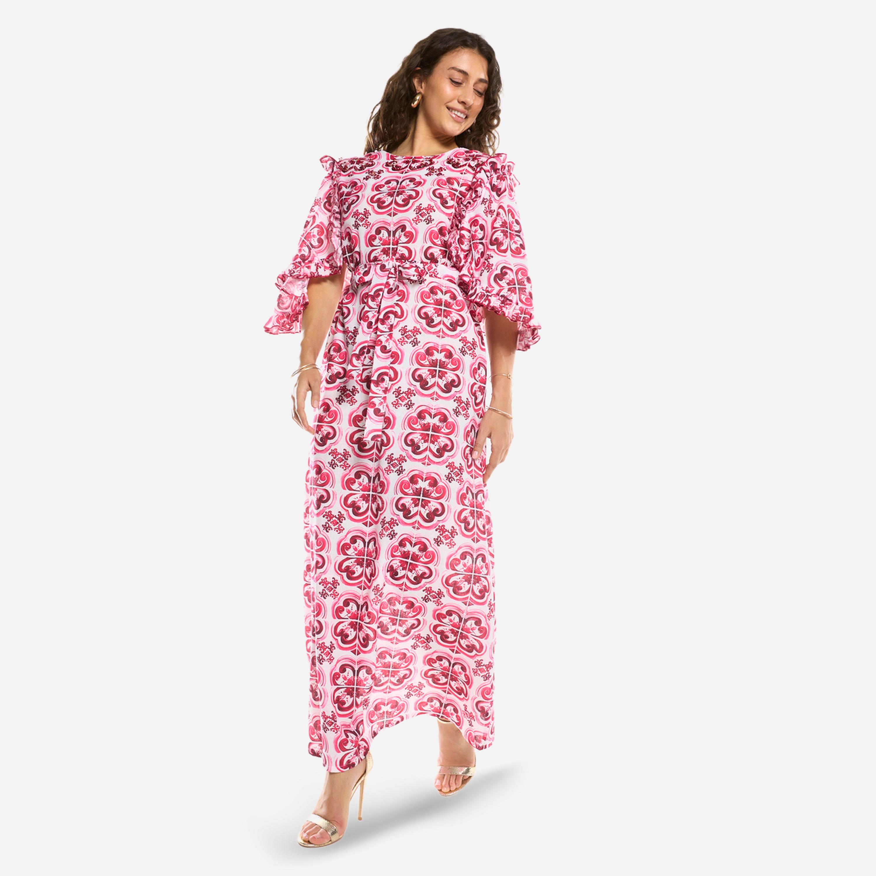 فستان طويل بطبعة أورنيت وقصة مستقيمة-women-clothing-dresses-image-1