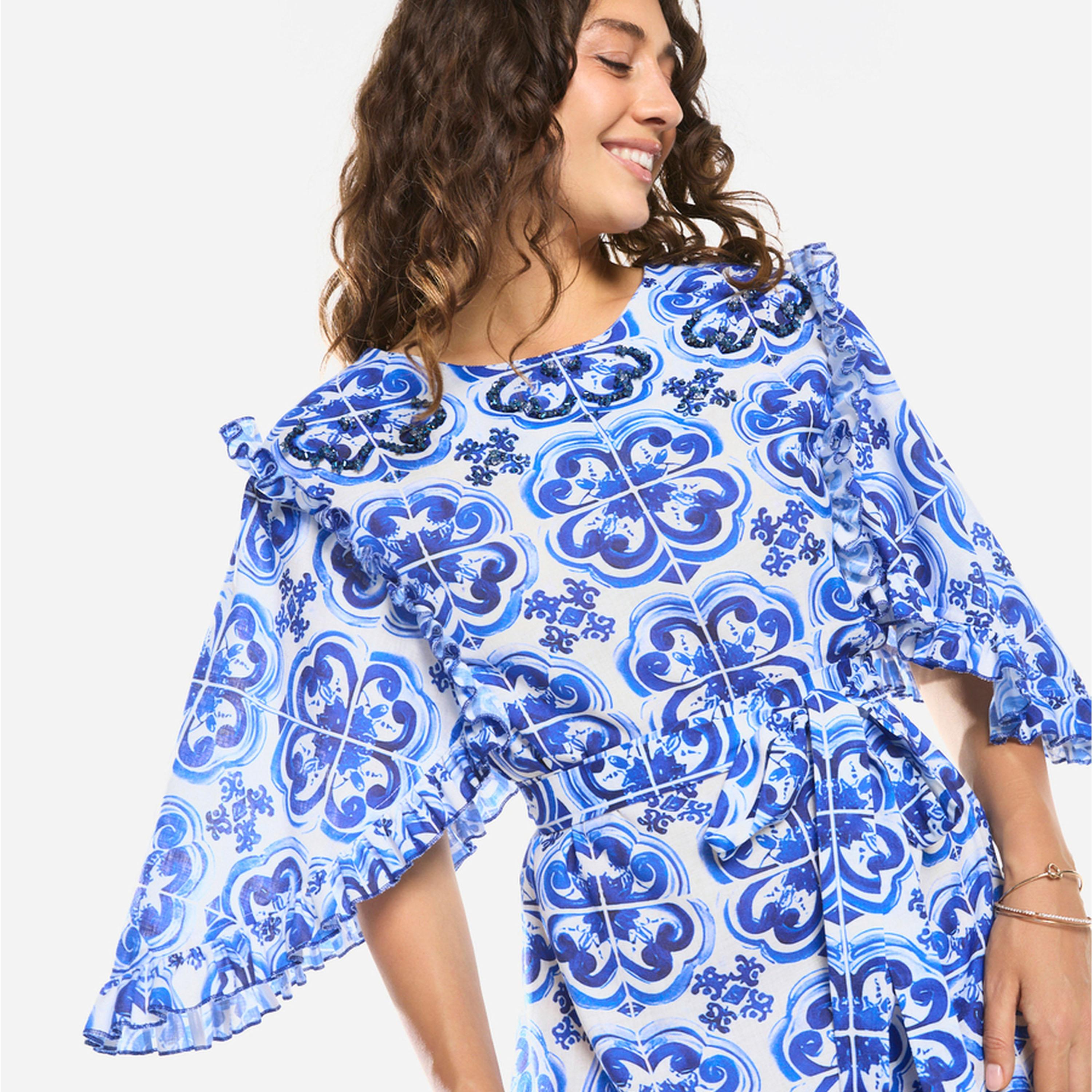 House of Moda X Styli Ornate Print Straight-Cut Maxi Dress-women-clothing-dresses-image-5