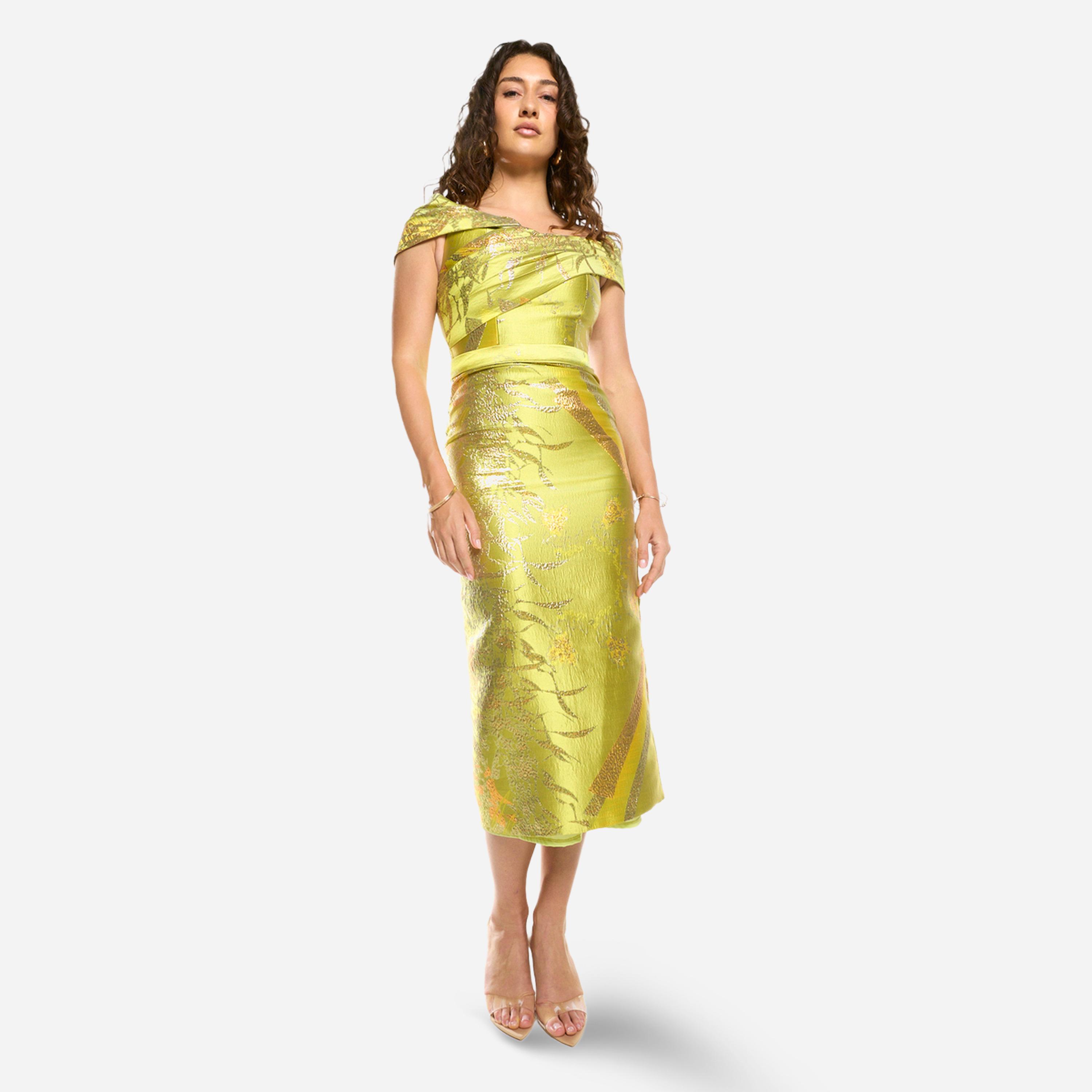 House of Moda X Styli Textured Off-Shoulder Sculpt Midi Dress-women-clothing-dresses-image-1