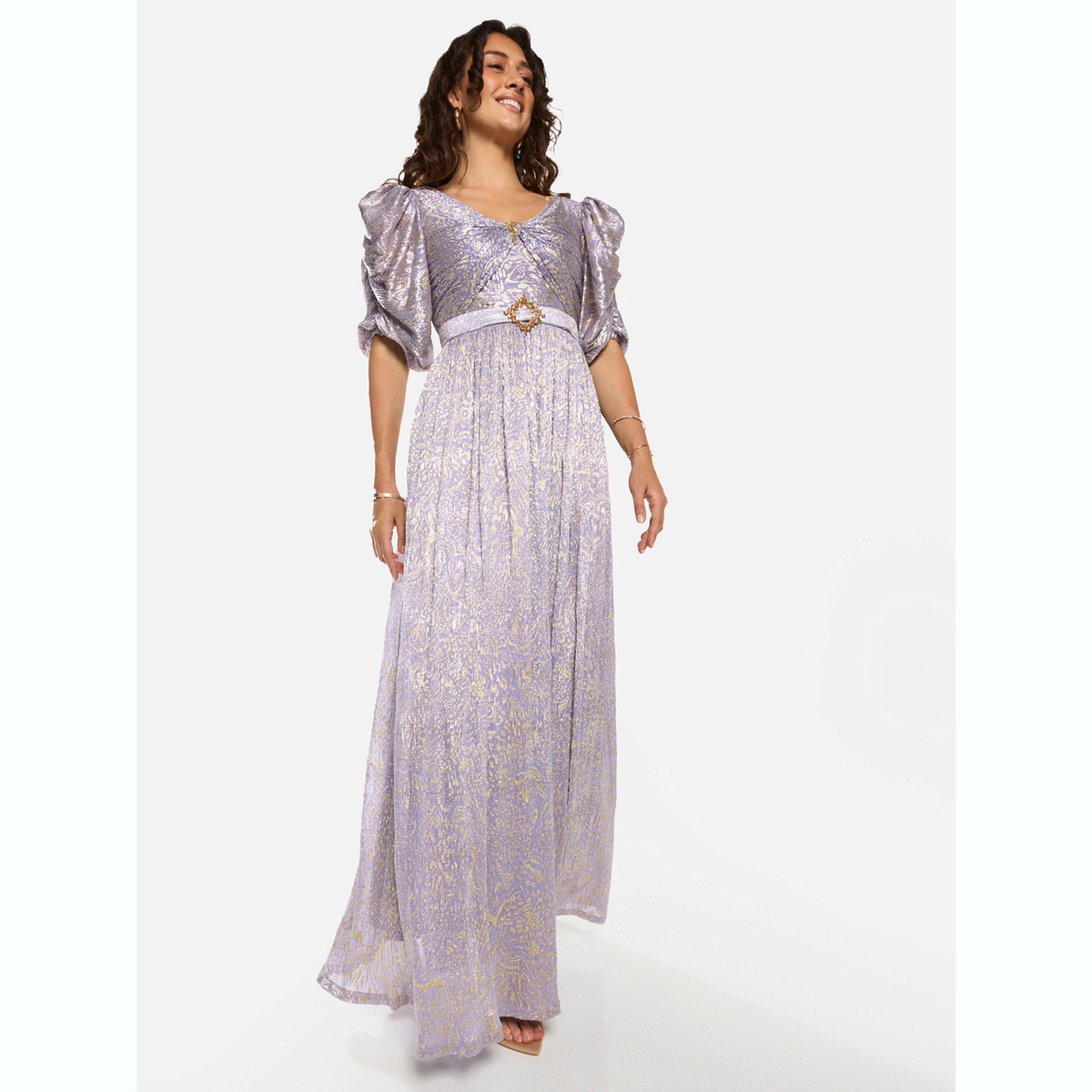 House of Moda X Styli Embellished Waist Draped Puff Sleeve Maxi Dress-women-clothing-dresses-image-2