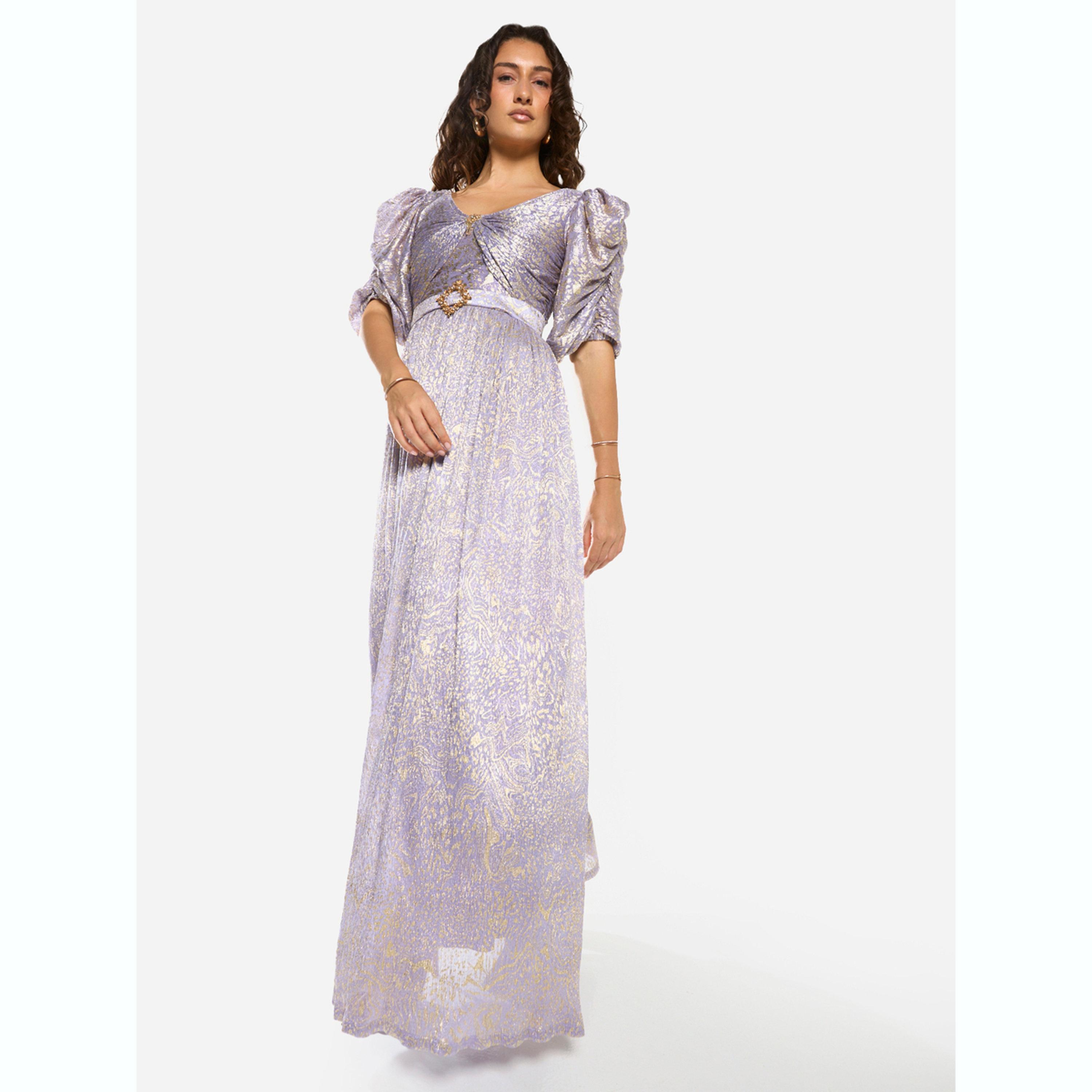 House of Moda X Styli Embellished Waist Draped Puff Sleeve Maxi Dress-women-clothing-dresses-image-3