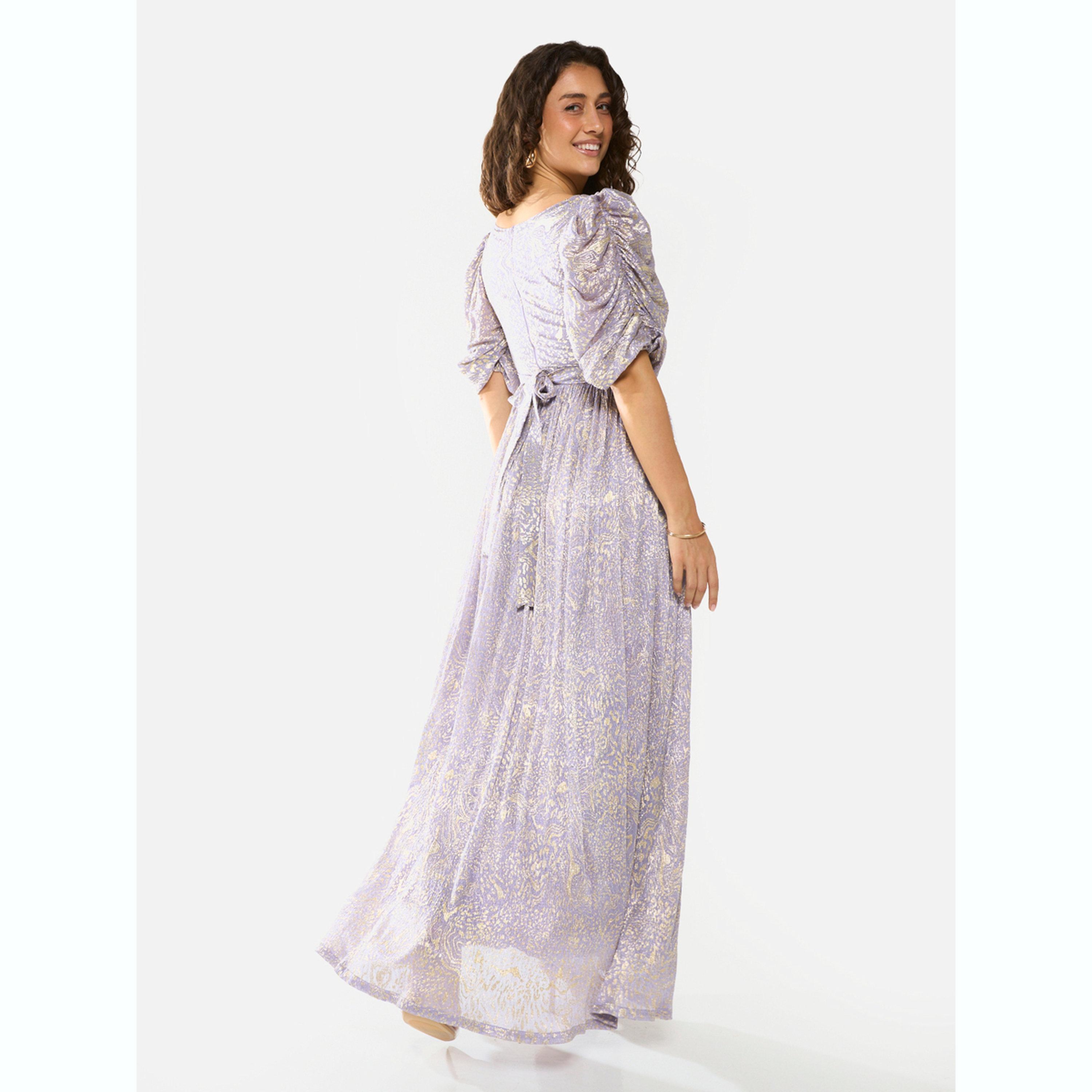 فستان منمق بتفاصيل منسدلة وأكمام منفوخة-women-clothing-dresses-image-5