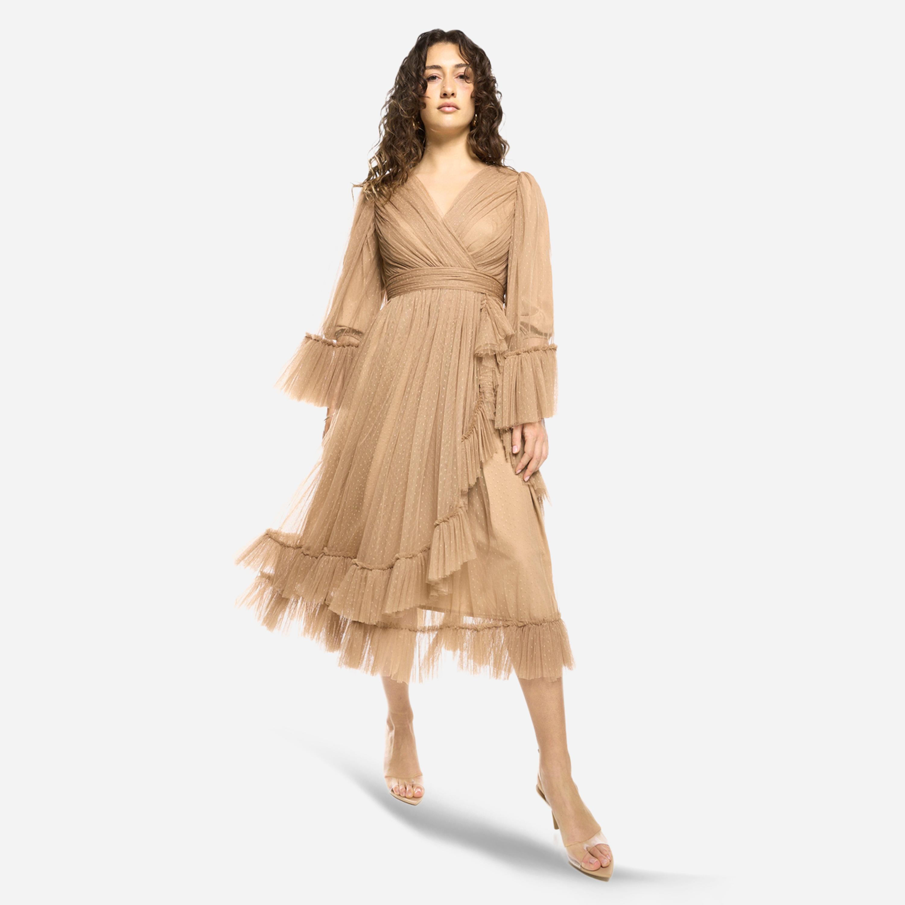 فستان ميدي بطبقات ونمط لف مع تفاصيل كشكش-women-clothing-dresses-image-1