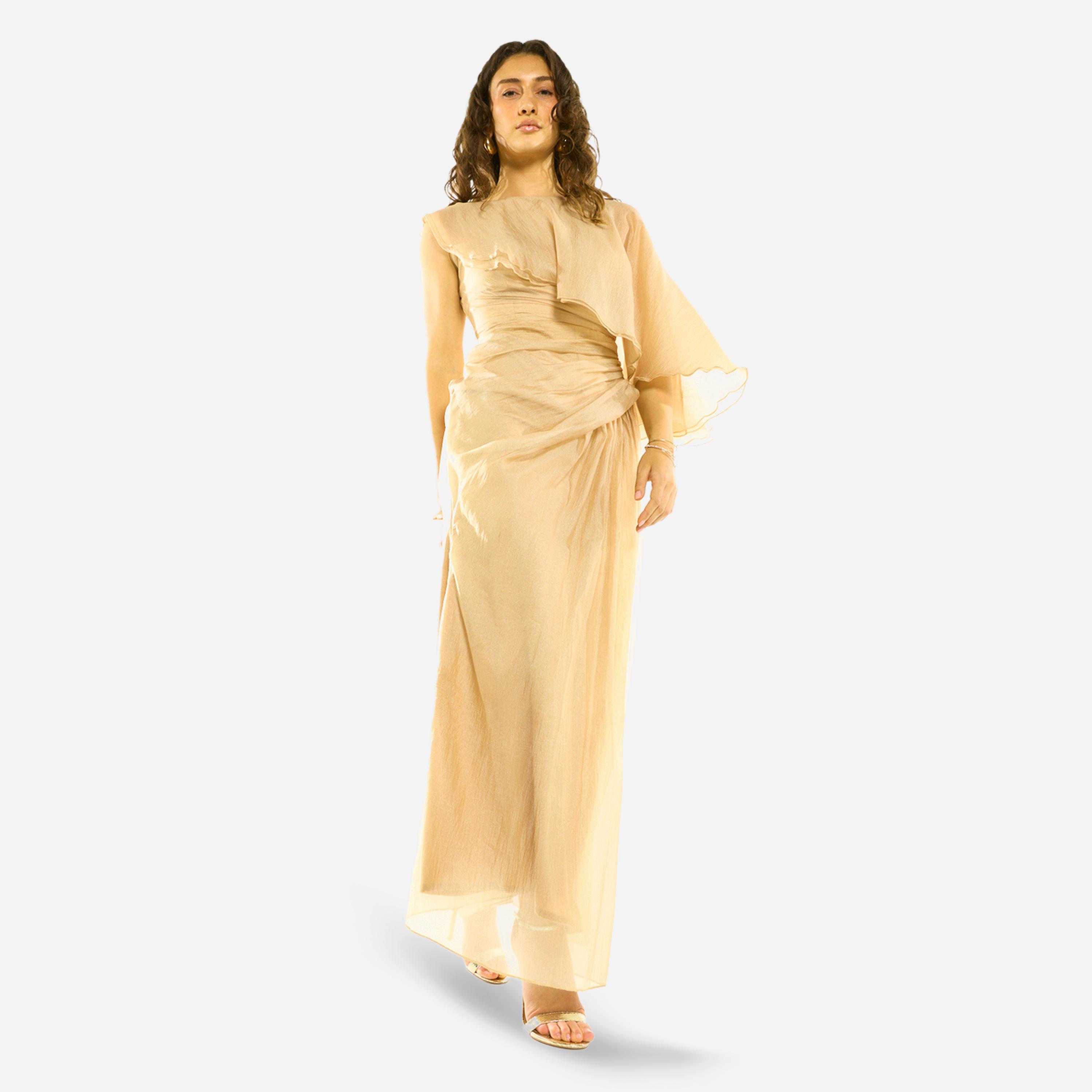 House of Moda X Styli Draped Overlay Flutter Sleeve Gown Maxi Dress-women-clothing-dresses-image-1