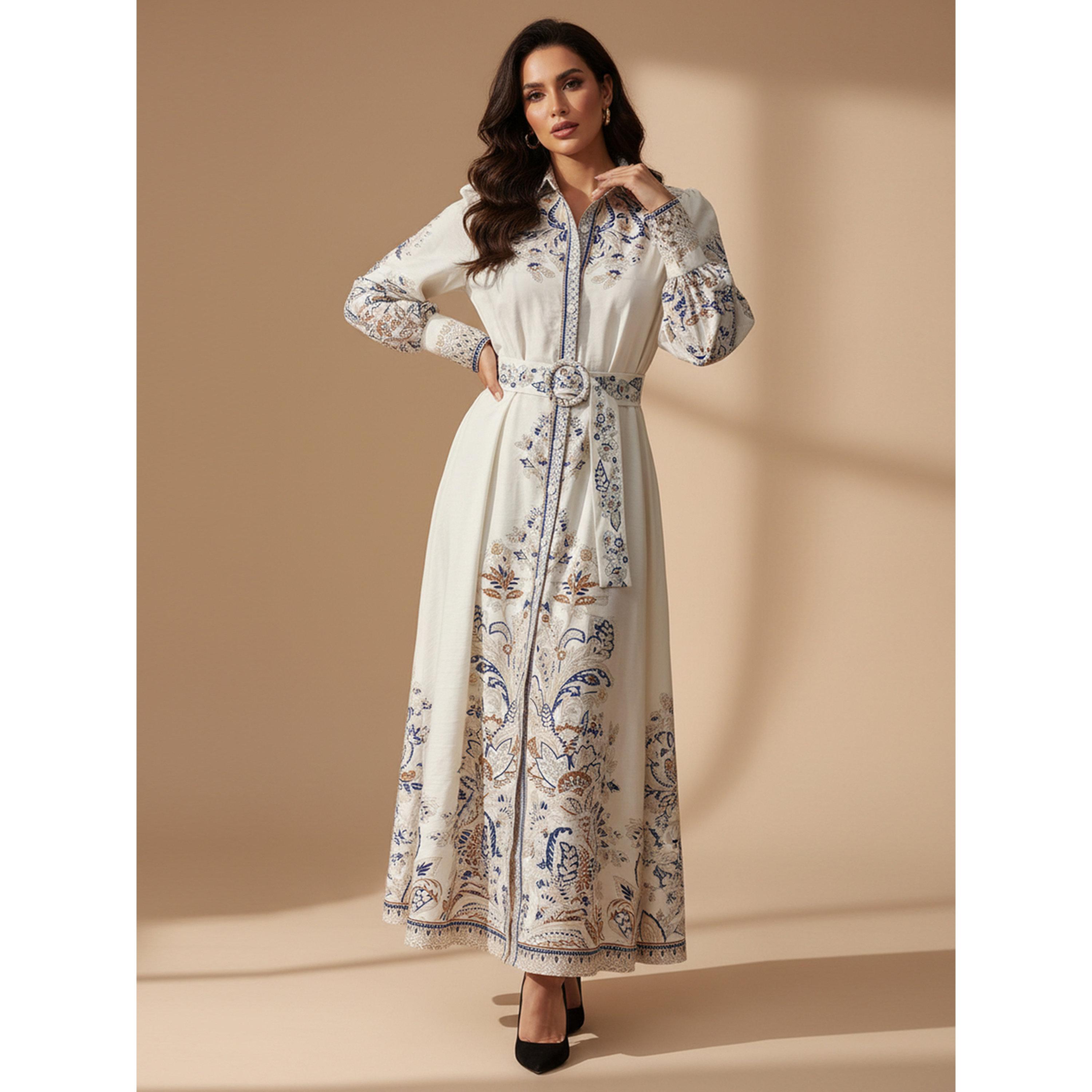 Take Two Beige Graphic Print Belted Shirt Maxi Dress-women-clothing-dresses-image-1