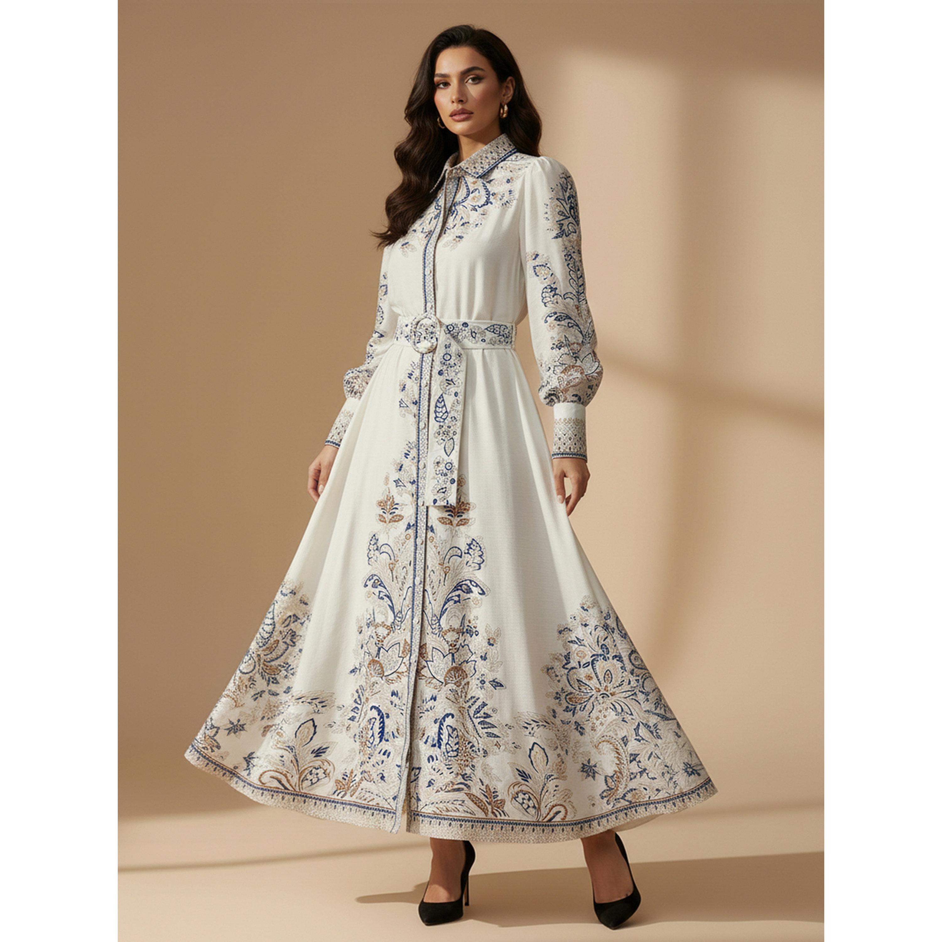 Take Two Beige Graphic Print Belted Shirt Maxi Dress-women-clothing-dresses-image-2