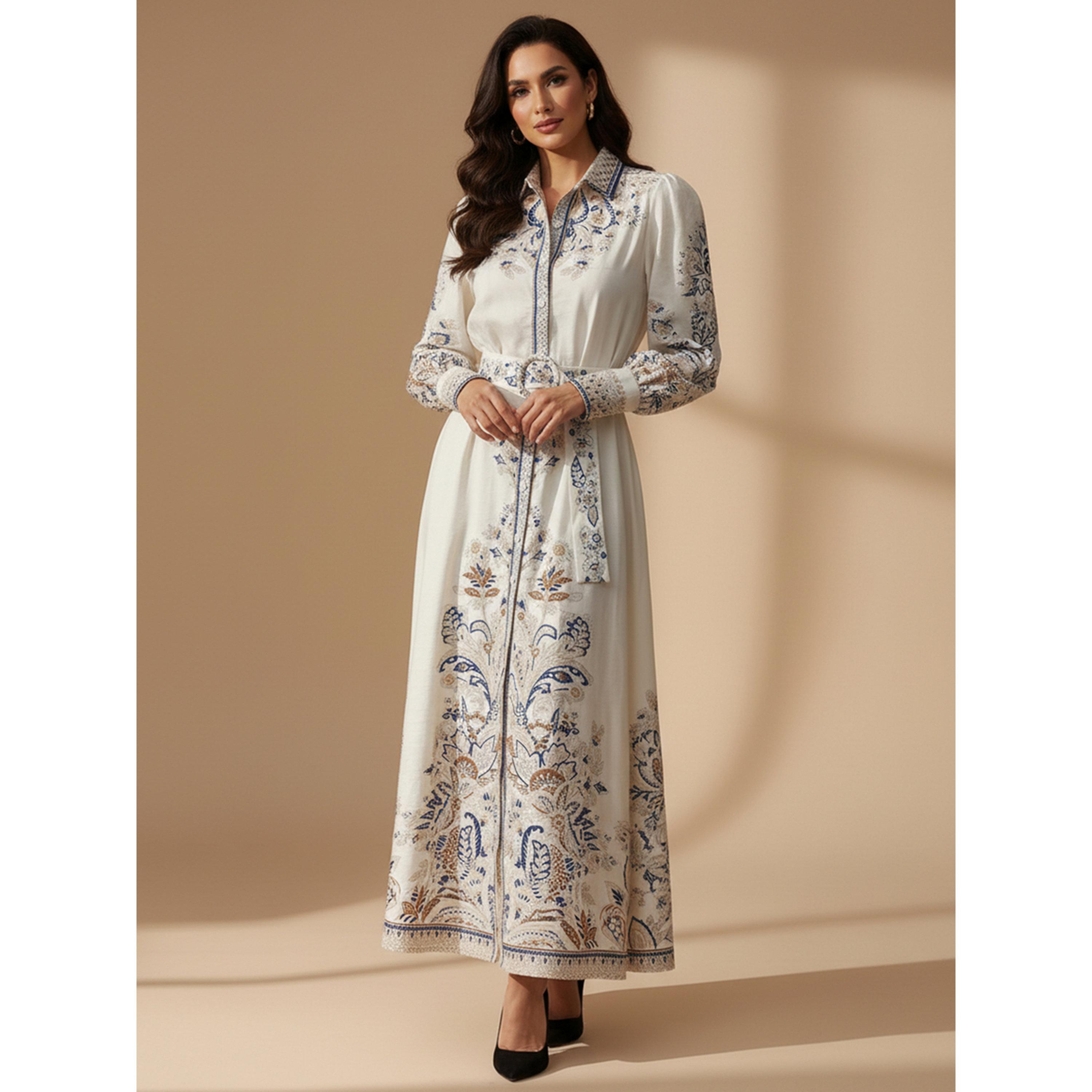Take Two Beige Graphic Print Belted Shirt Maxi Dress-women-clothing-dresses-image-3