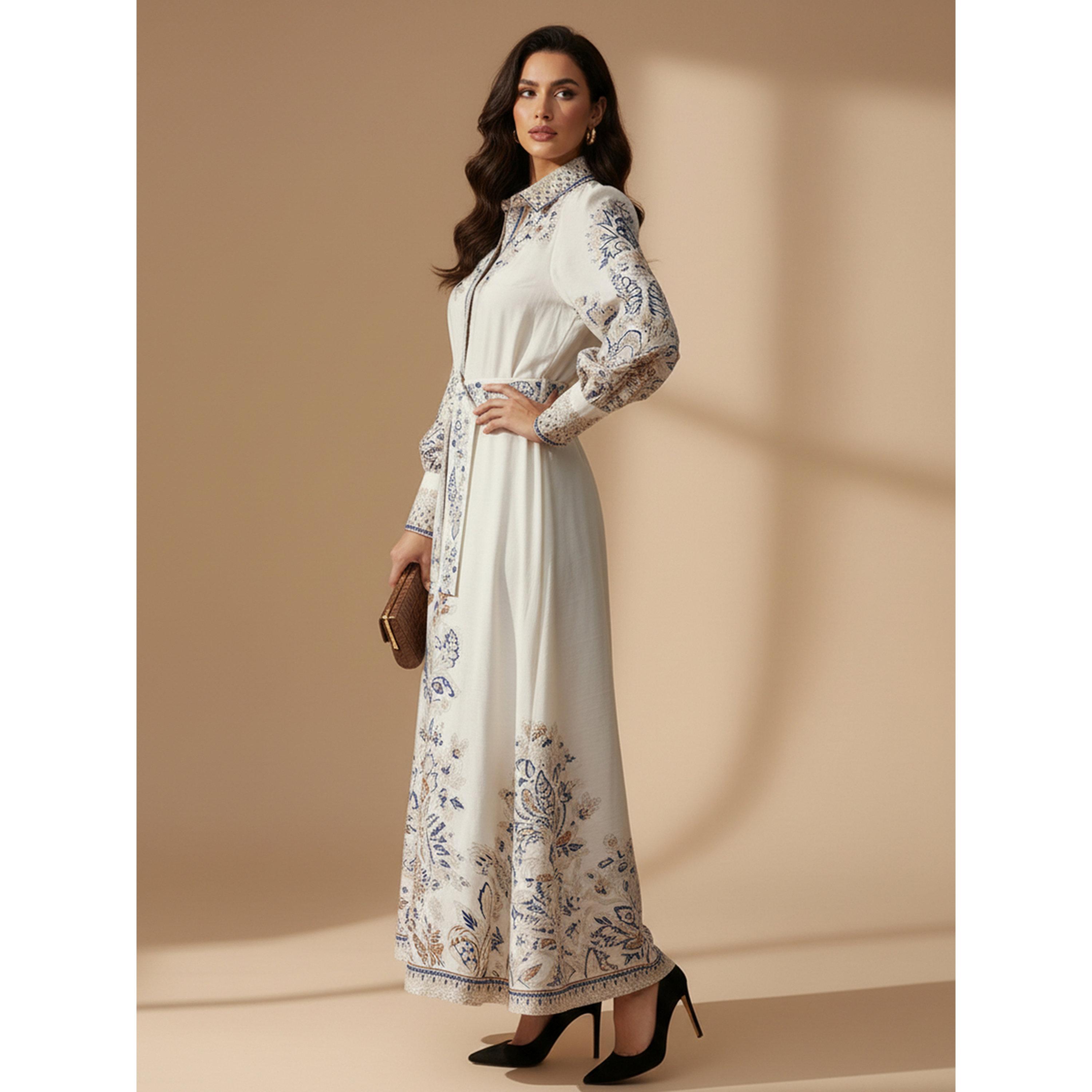 Take Two Beige Graphic Print Belted Shirt Maxi Dress-women-clothing-dresses-image-4