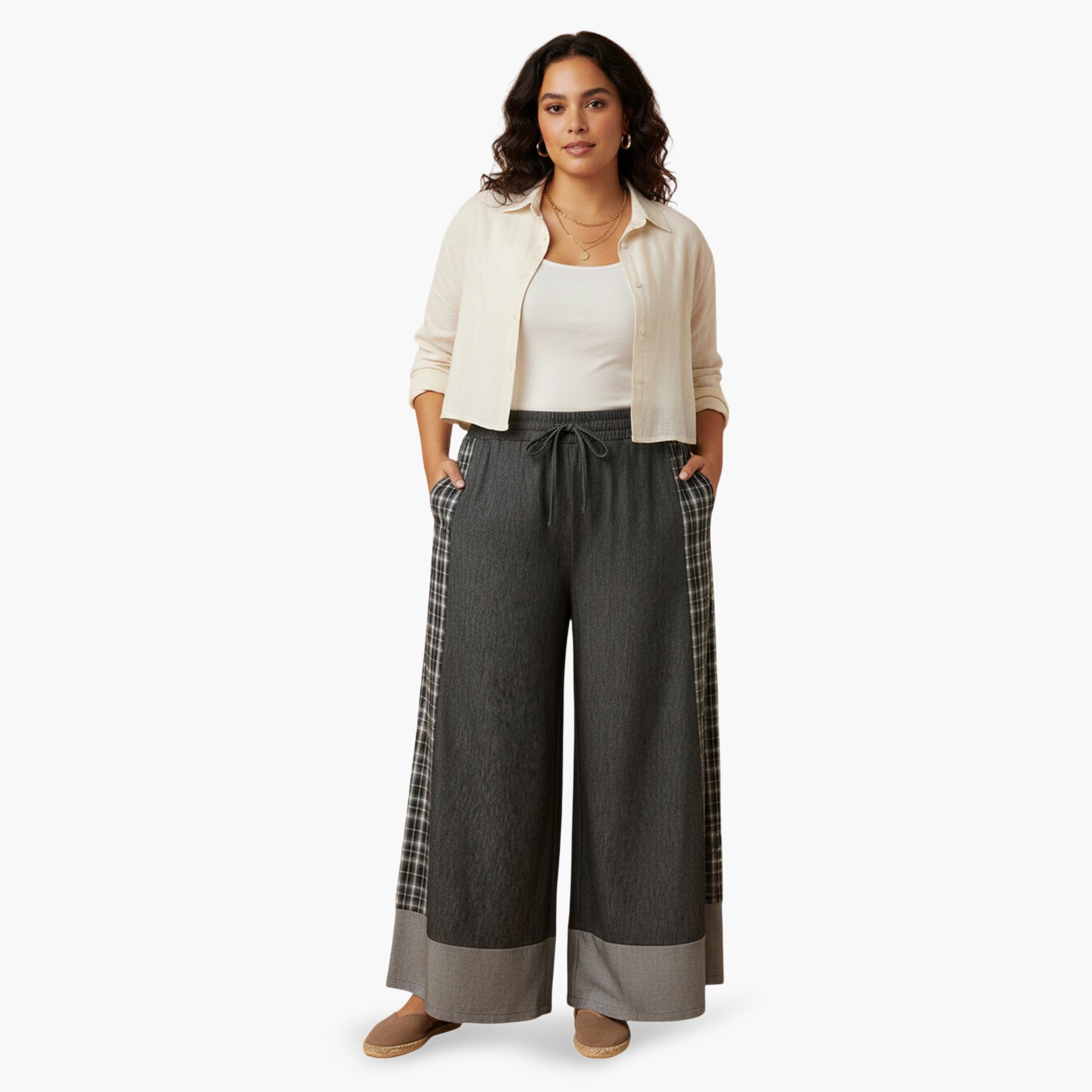 بنطال بأرجل واسعة بخصر مطاطي بمقاس كبير باللون الأسود-women-clothing-plussize-joggers-image-2