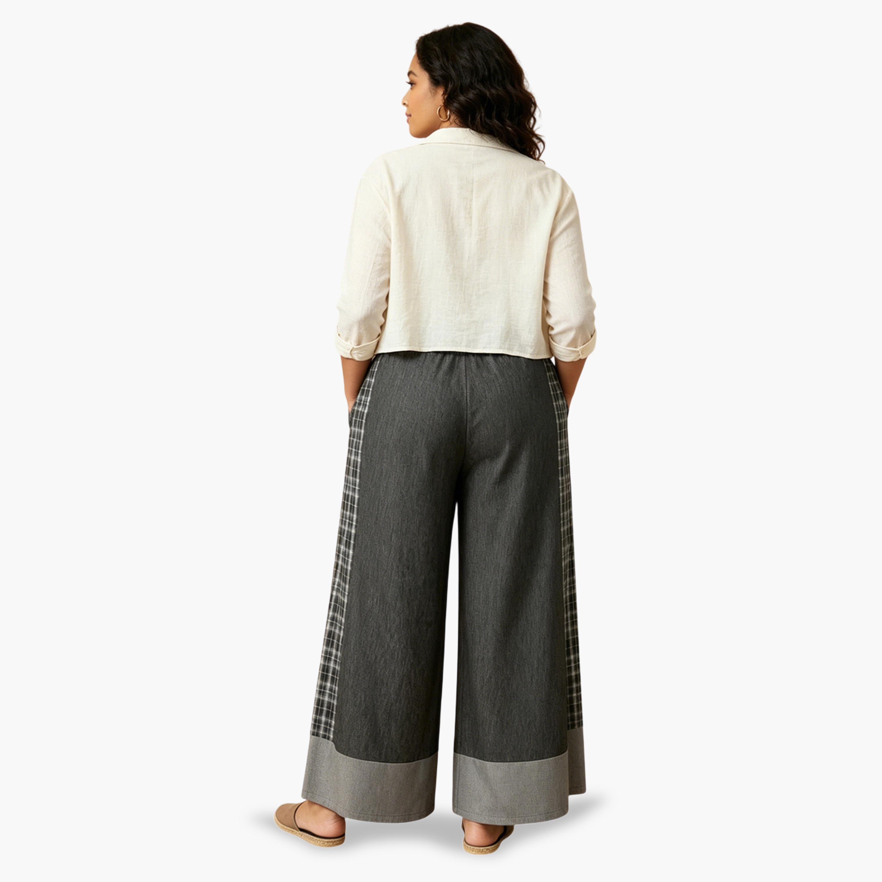 بنطال بأرجل واسعة بخصر مطاطي بمقاس كبير باللون الأسود-women-clothing-plussize-joggers-image-3