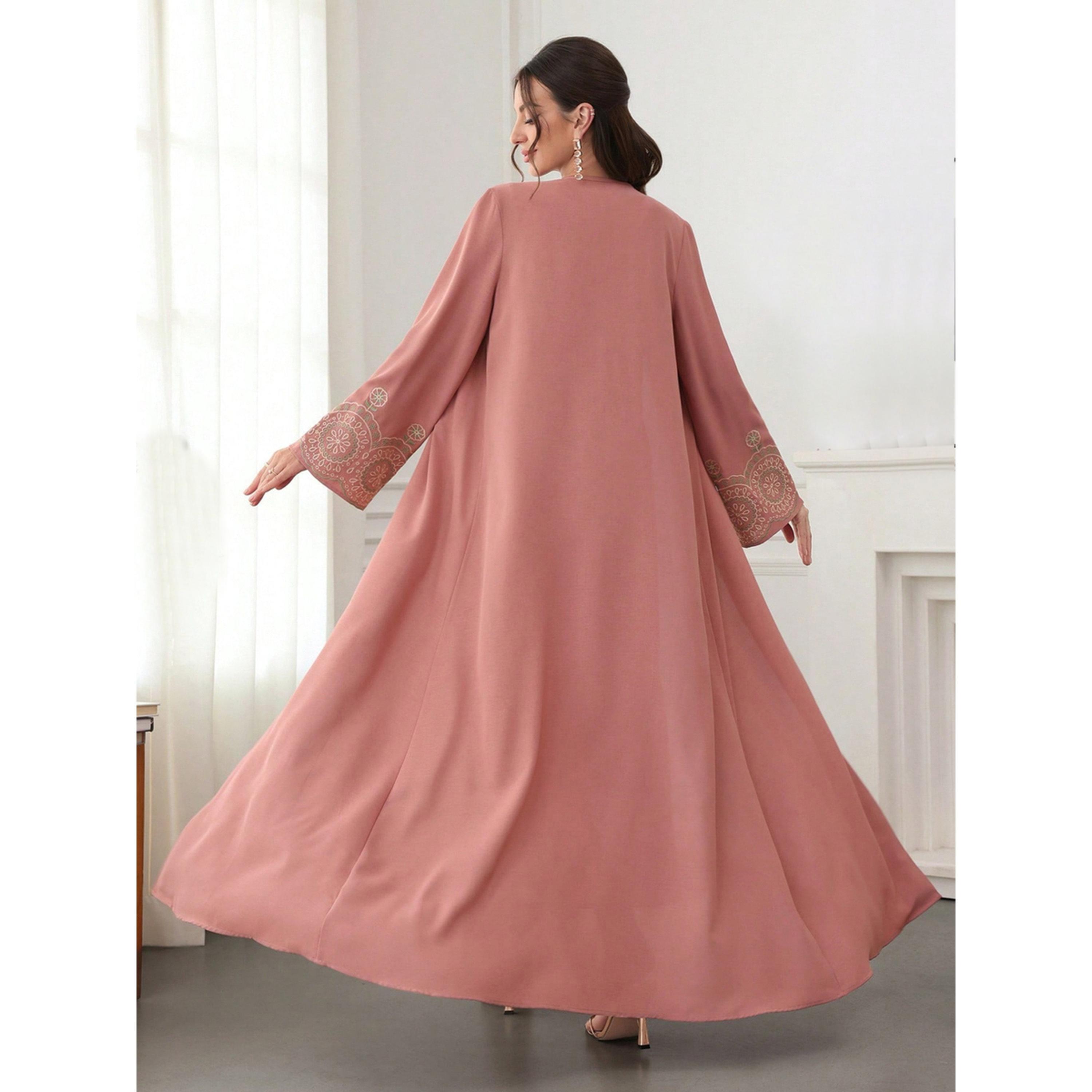 Take Two Dark Pink Embroidered Open Front Abaya-women-arabicclothing-abayas-image-3