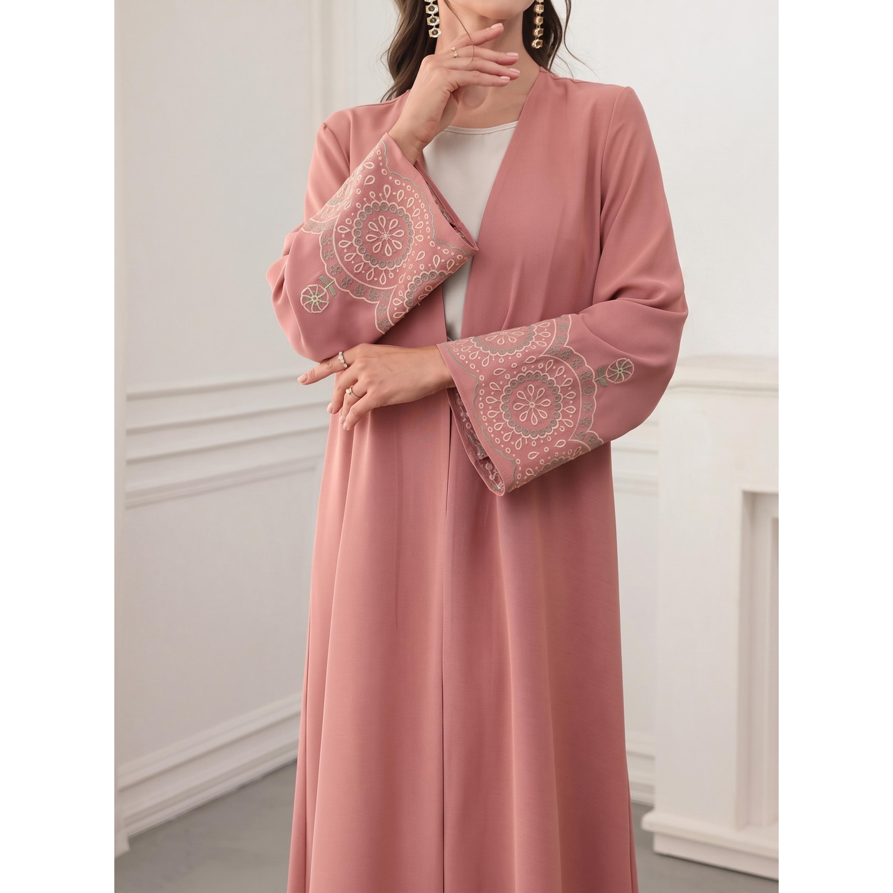Take Two Dark Pink Embroidered Open Front Abaya-women-arabicclothing-abayas-image-5