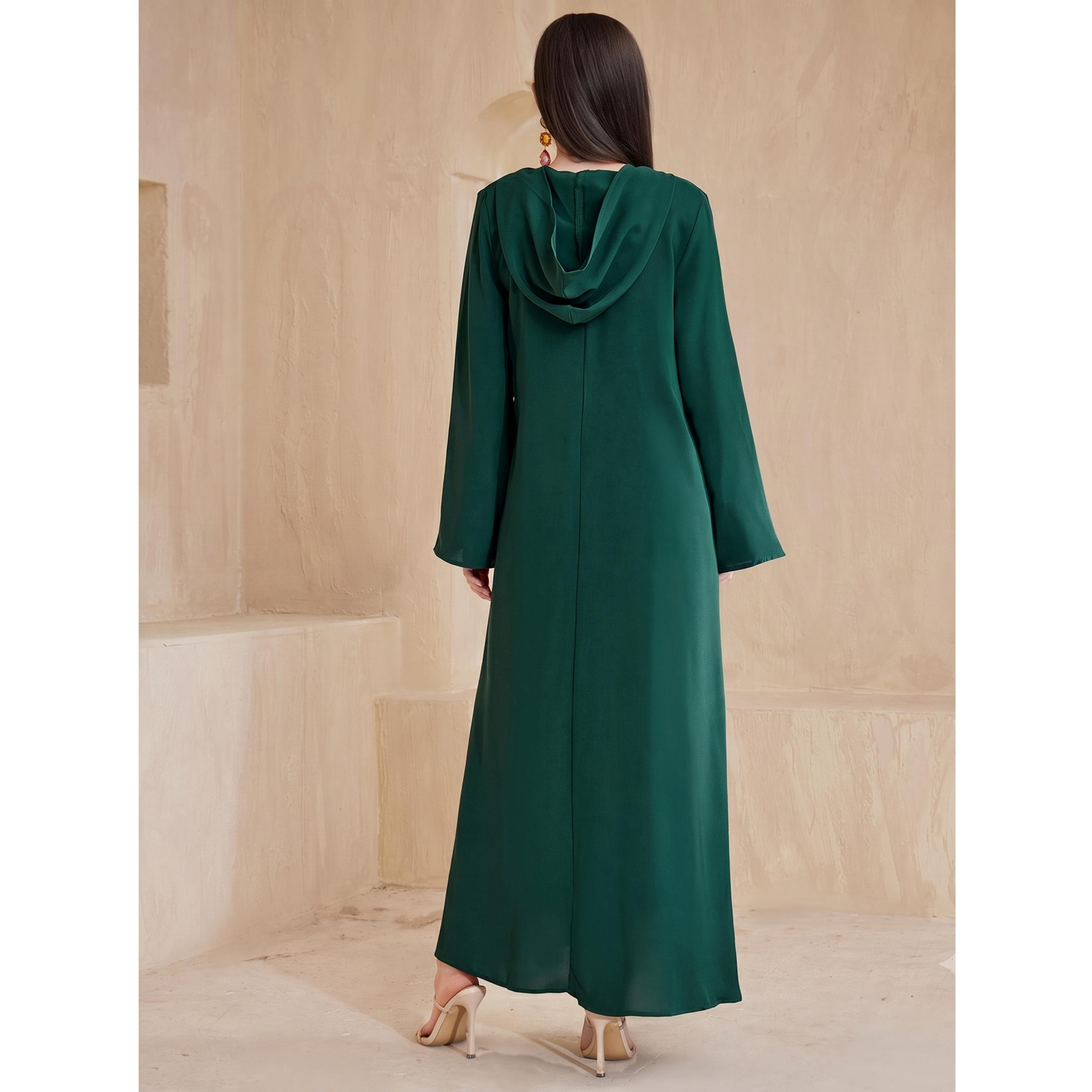 جلابية مطرزة بغطاء للرأس باللون الأخضر الداكن-women-arabicclothing-jalabiyas-image-5