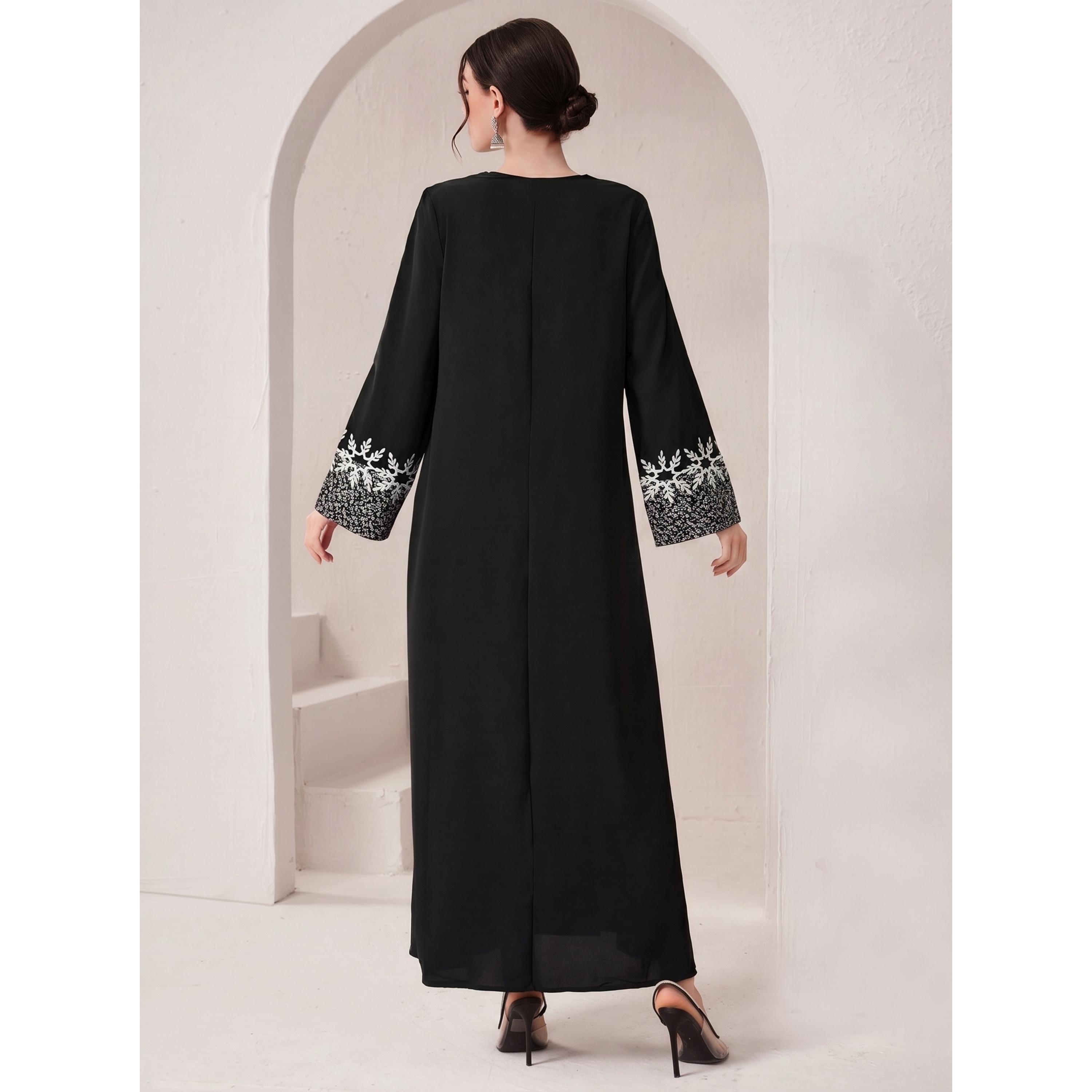 Take Two Black Embroidered V Neck Jalabiya-women-arabicclothing-jalabiyas-image-3