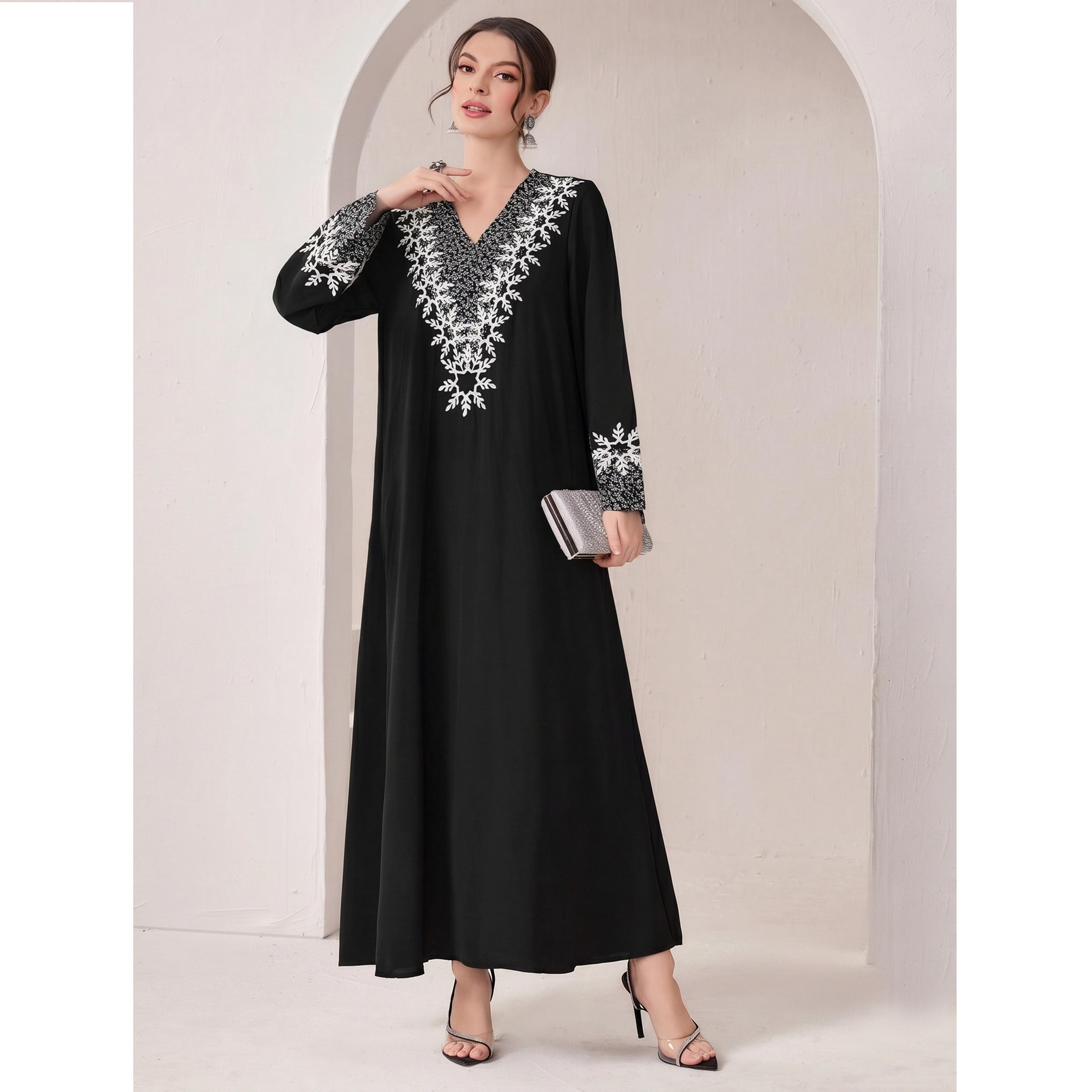 Take Two Black Embroidered V Neck Jalabiya-women-arabicclothing-jalabiyas-image-5