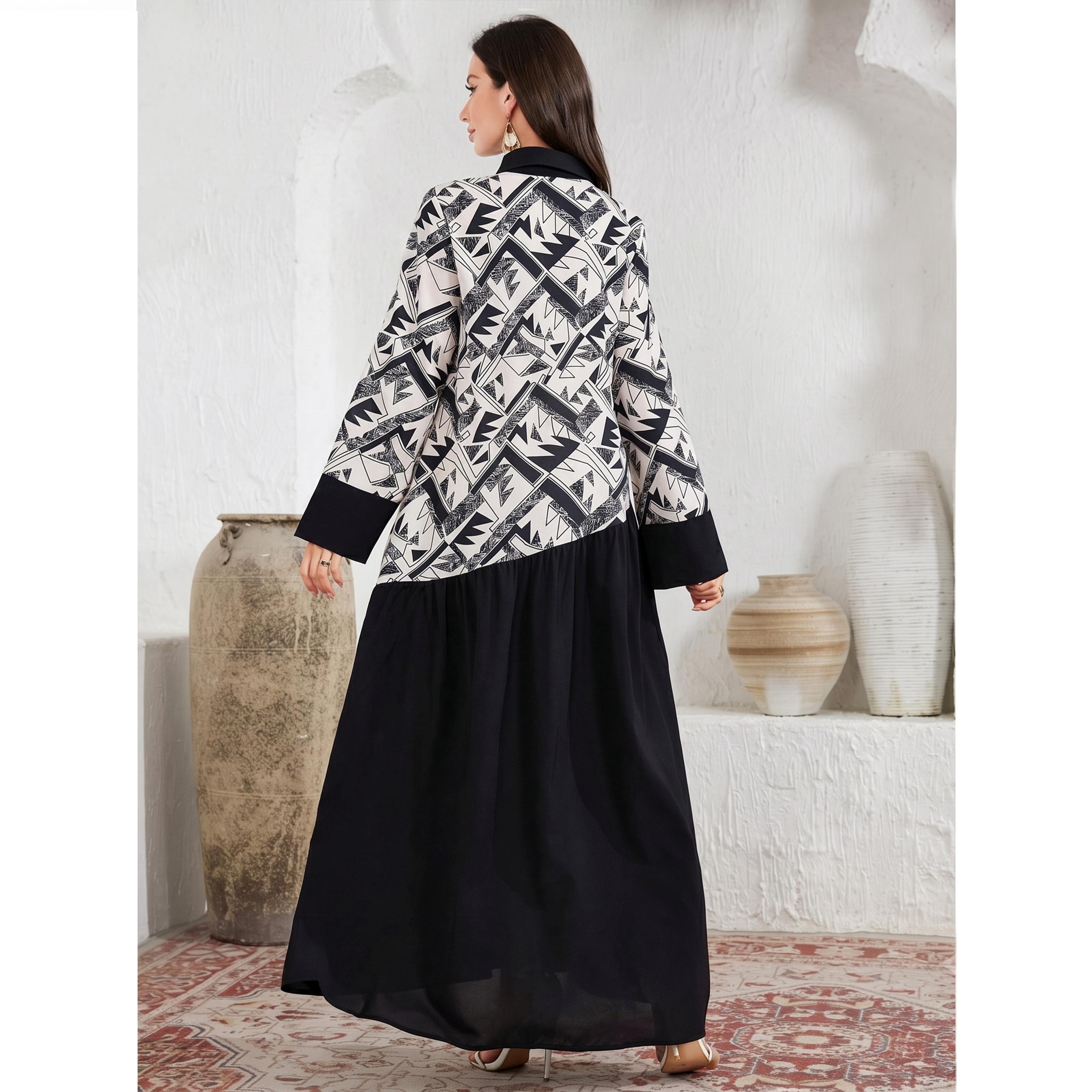 Take Two Black Geometric Print Spliced Shirt Maxi Dress-women-clothing-dresses-image-3
