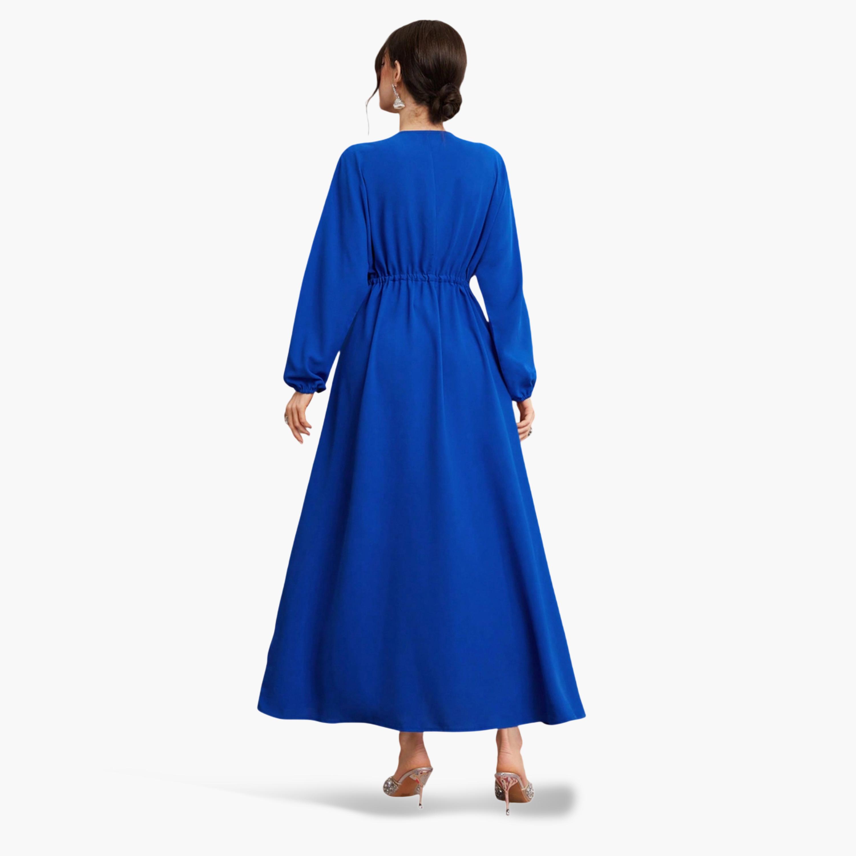 فستان طويل بحافة واسعة وتفاصيل أربطة ومطرز-women-clothing-dresses-image-2