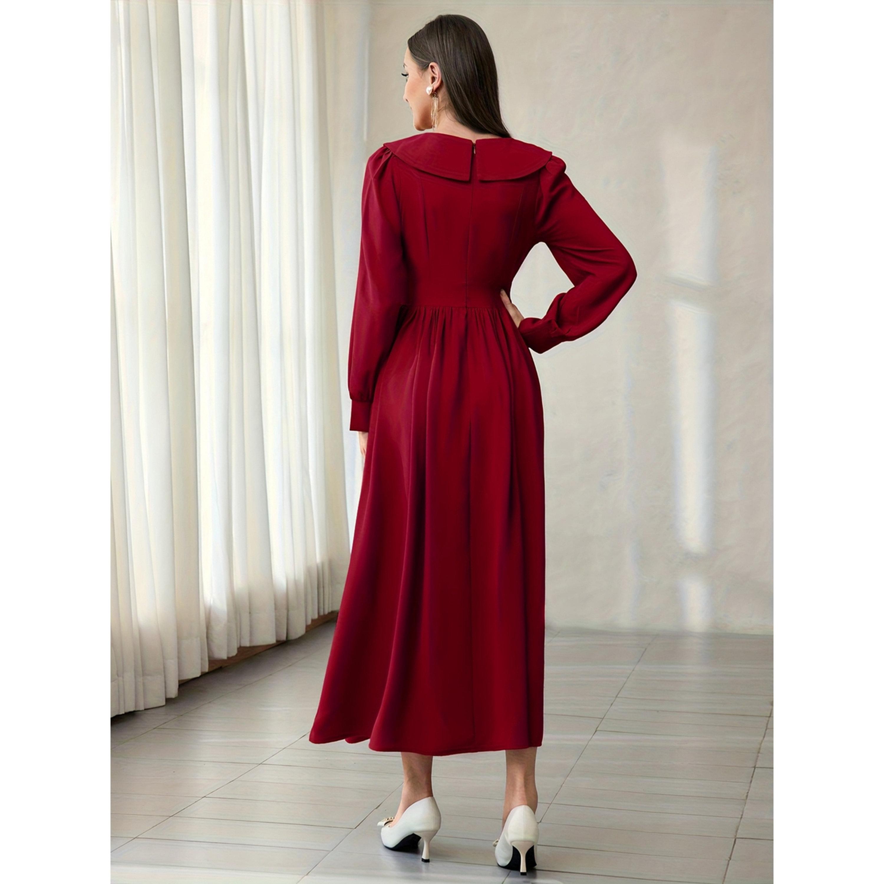 فستان طويل بأكمام طويلة بحافة واسعة ومطرز-women-clothing-dresses-image-4