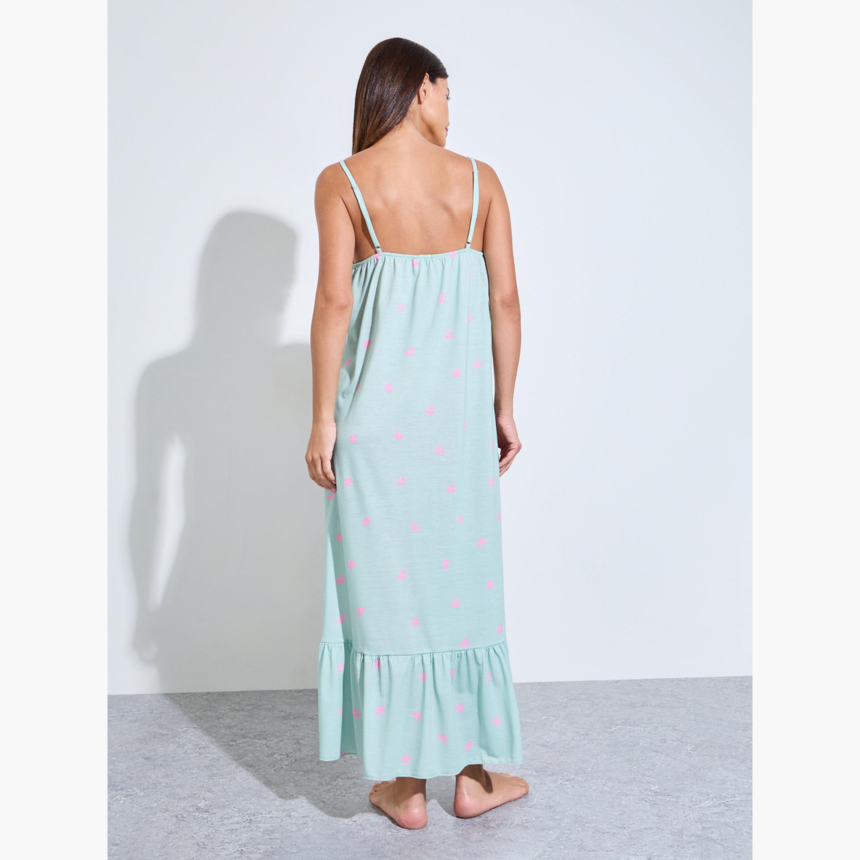 ستايلي - فستان سليب أخضر كلوفر فتحة أزرار وحافة مكشكشة-women-clothing-nightwear-nighties-image-4