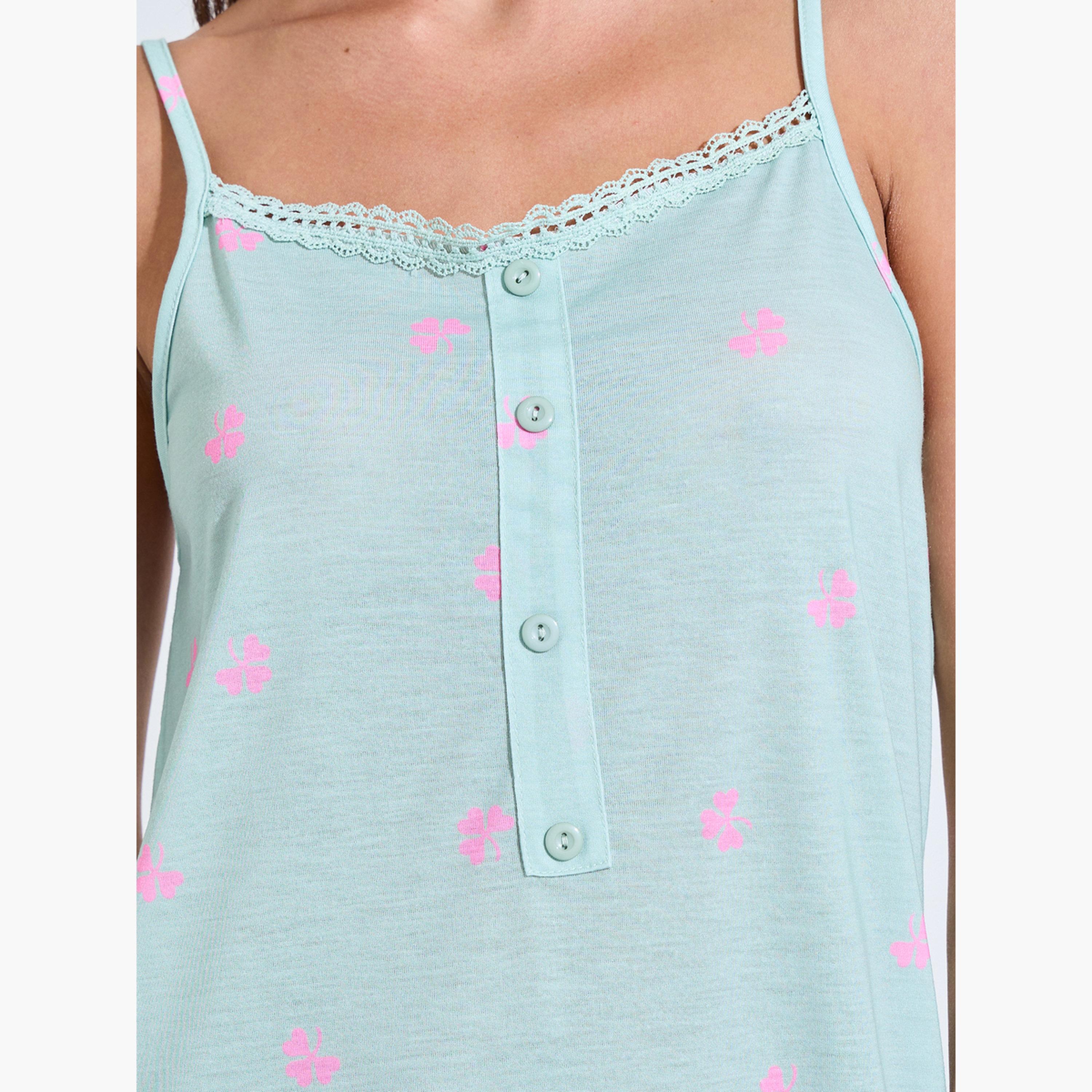 ستايلي - فستان سليب أخضر كلوفر فتحة أزرار وحافة مكشكشة-women-clothing-nightwear-nighties-image-5