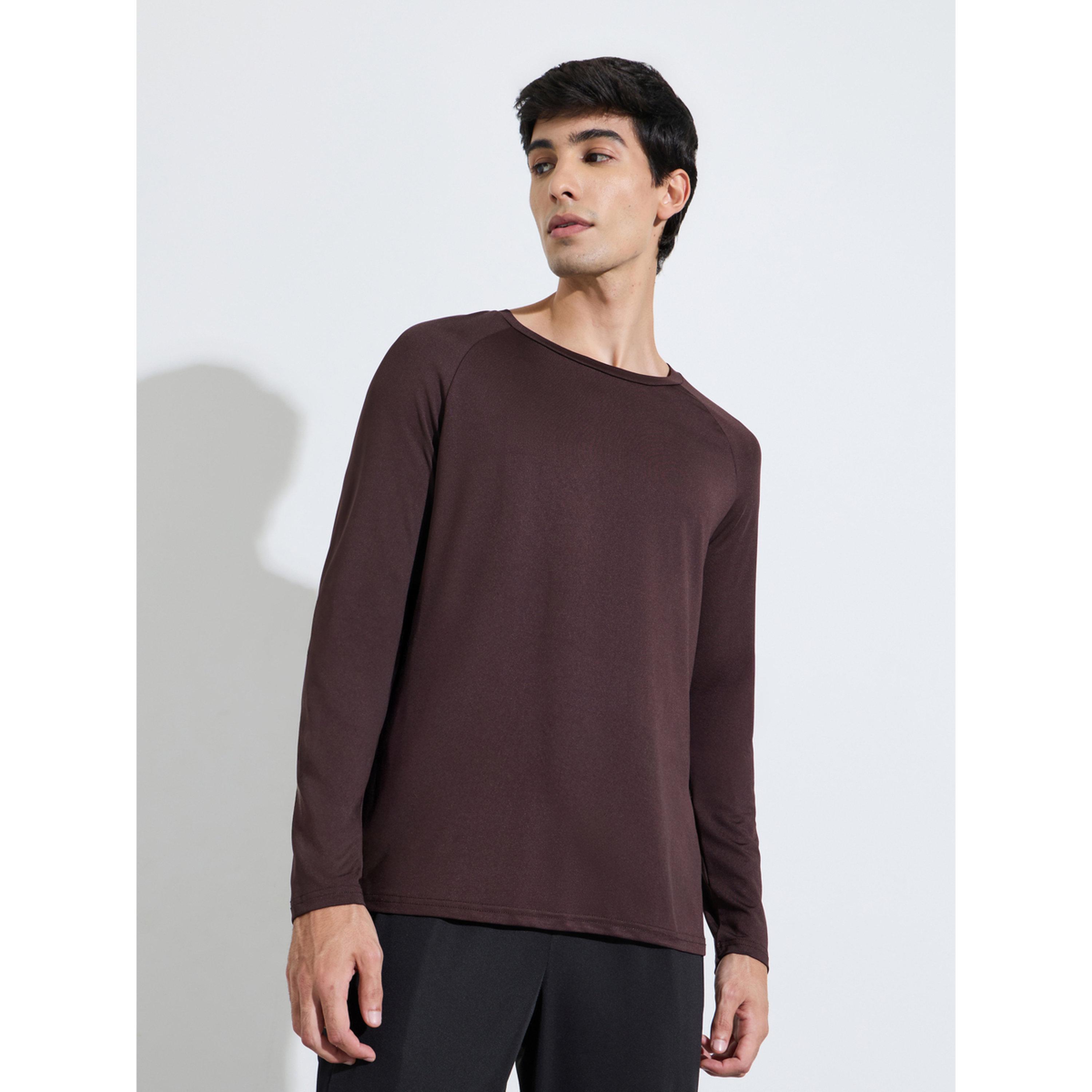 Styli Brown Solid Muscle Fit Long Sleeve Running T-Shirt-men-clothing-sportswearandactivewear-tshirtsandpolos-image-1