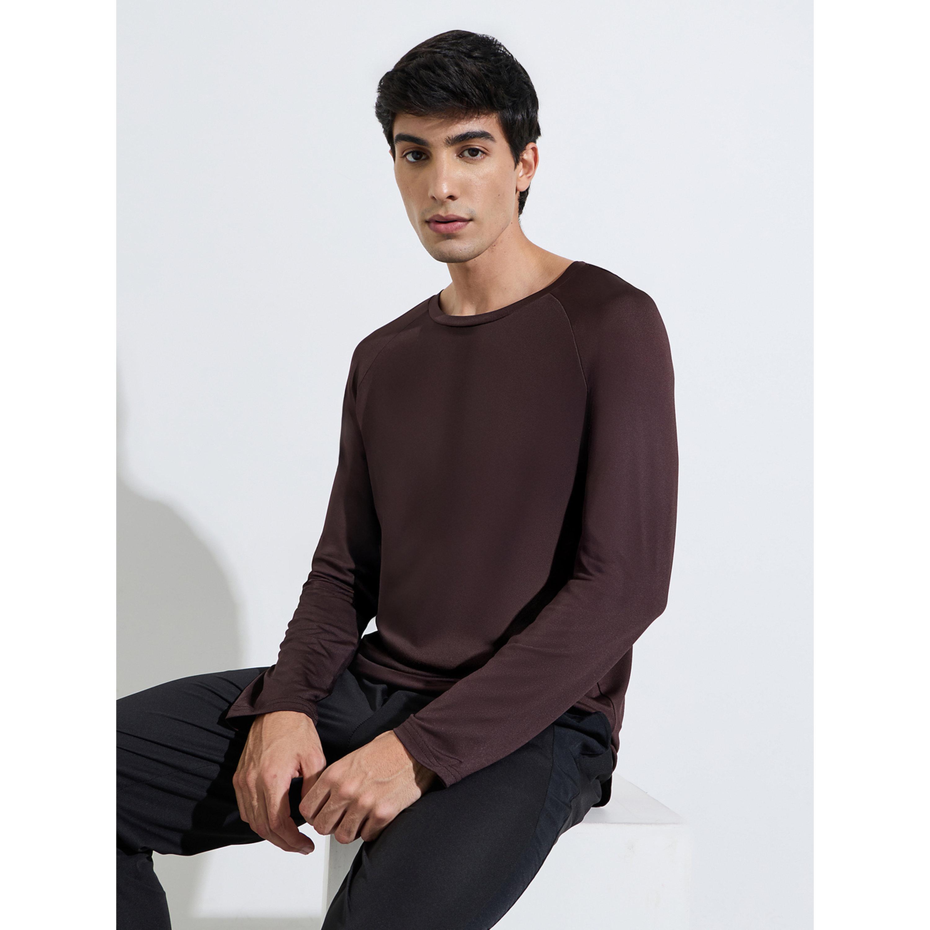 Styli Brown Solid Muscle Fit Long Sleeve Running T-Shirt-men-clothing-sportswearandactivewear-tshirtsandpolos-image-4