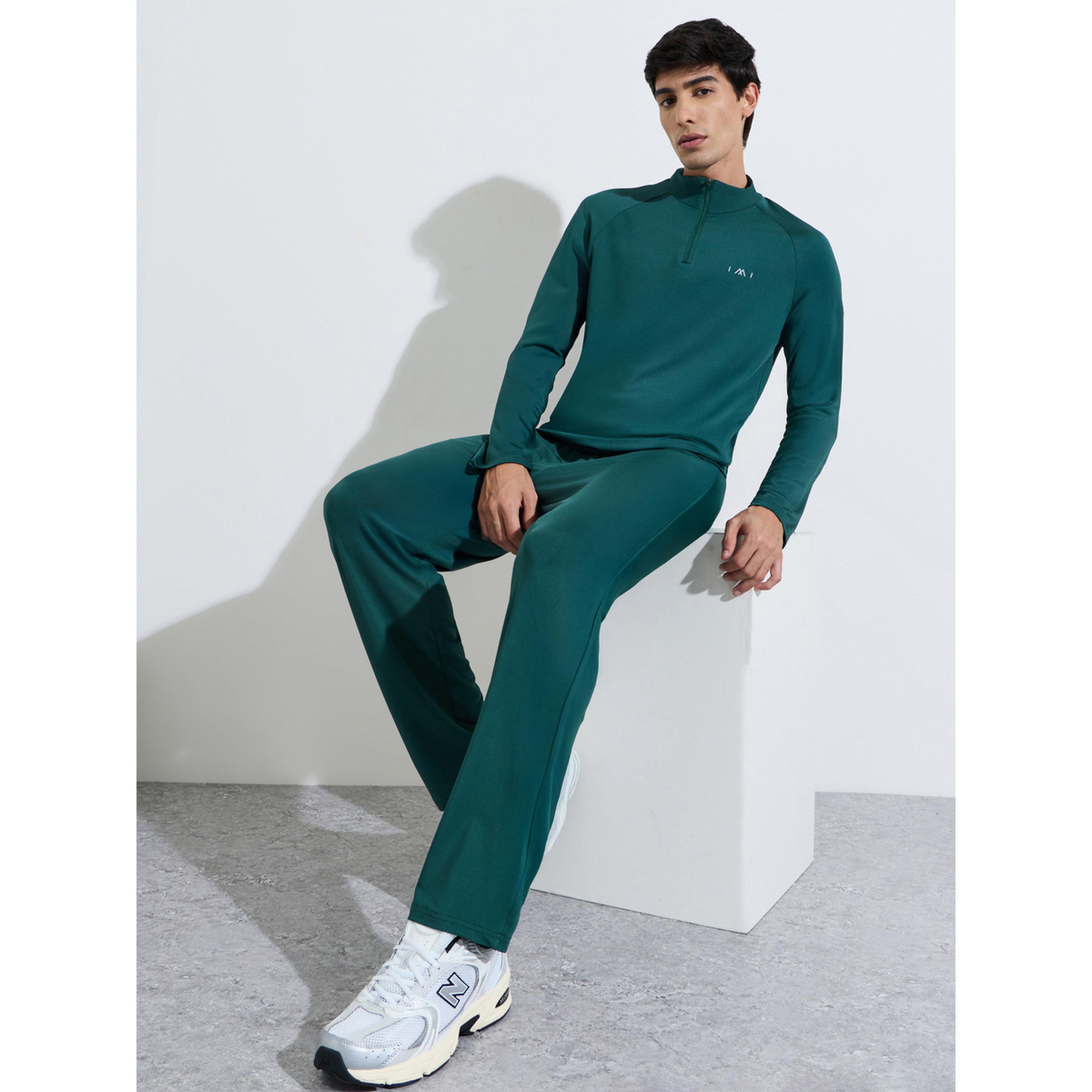 Styli Dark Green Solid Half Zip Long Sleeves Top and Track Pants Active Set-men-clothing-sportswearandactivewear-tracksuits-image-1