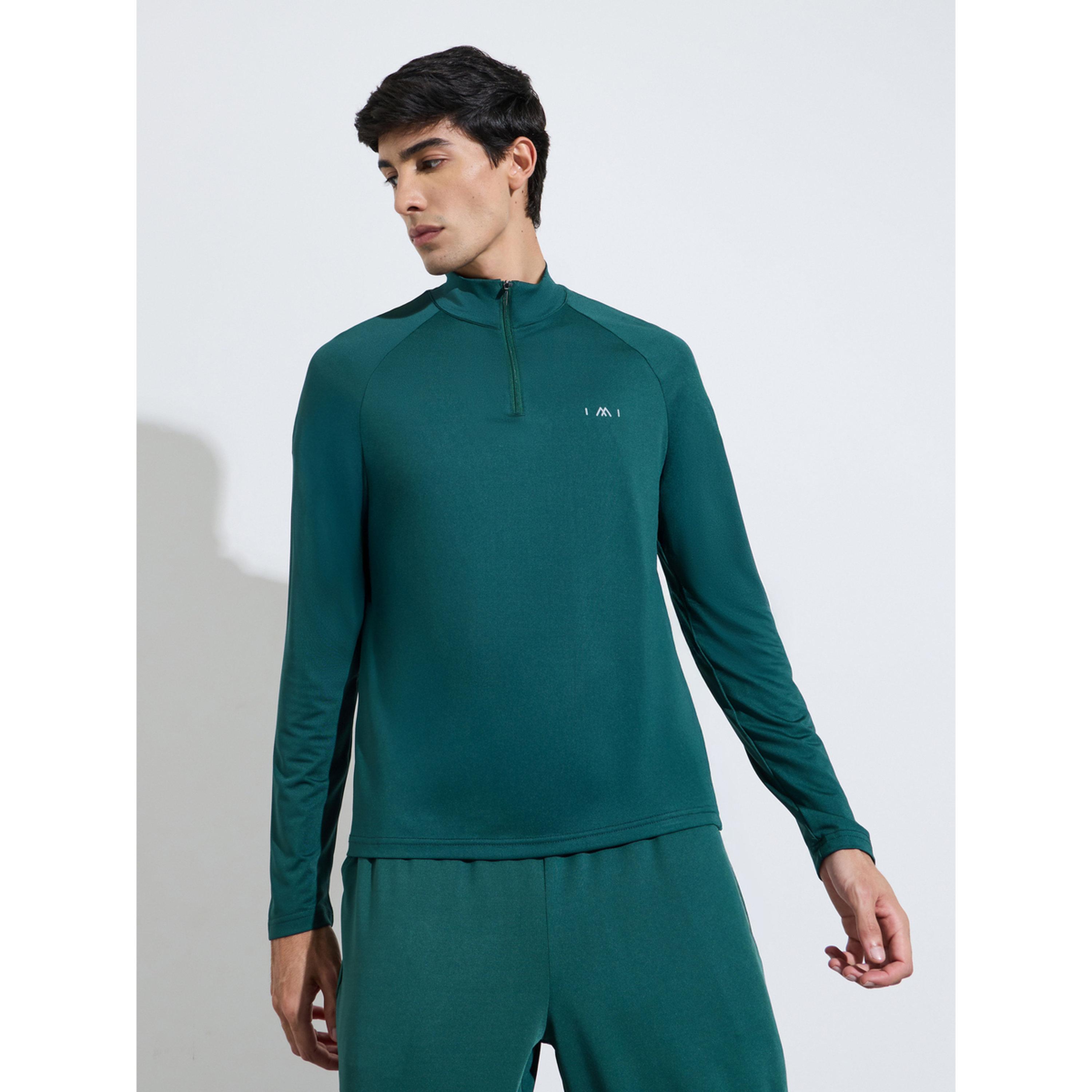 Styli Dark Green Solid Half Zip Long Sleeves Top and Track Pants Active Set-men-clothing-sportswearandactivewear-tracksuits-image-2
