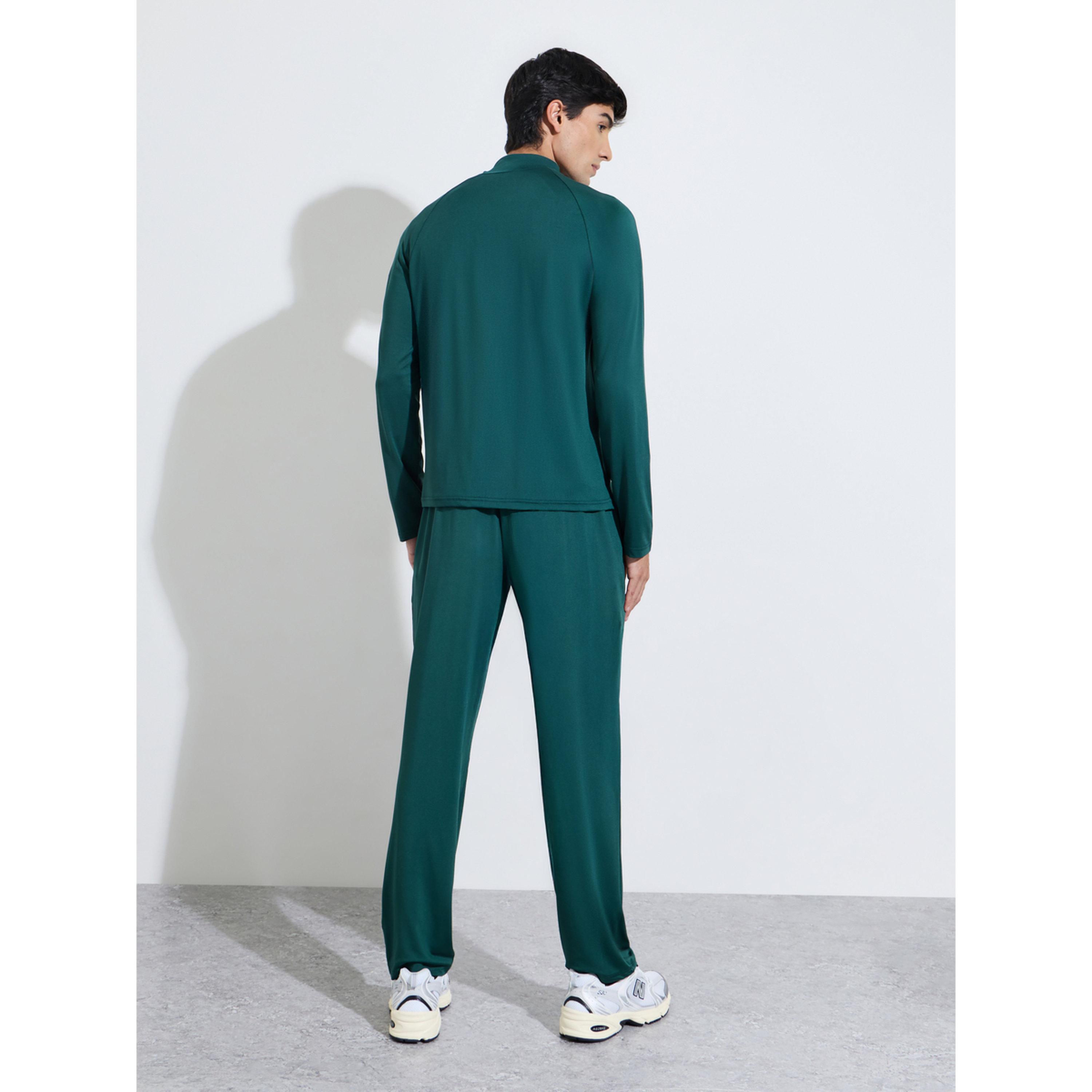 Styli Dark Green Solid Half Zip Long Sleeves Top and Track Pants Active Set-men-clothing-sportswearandactivewear-tracksuits-image-3
