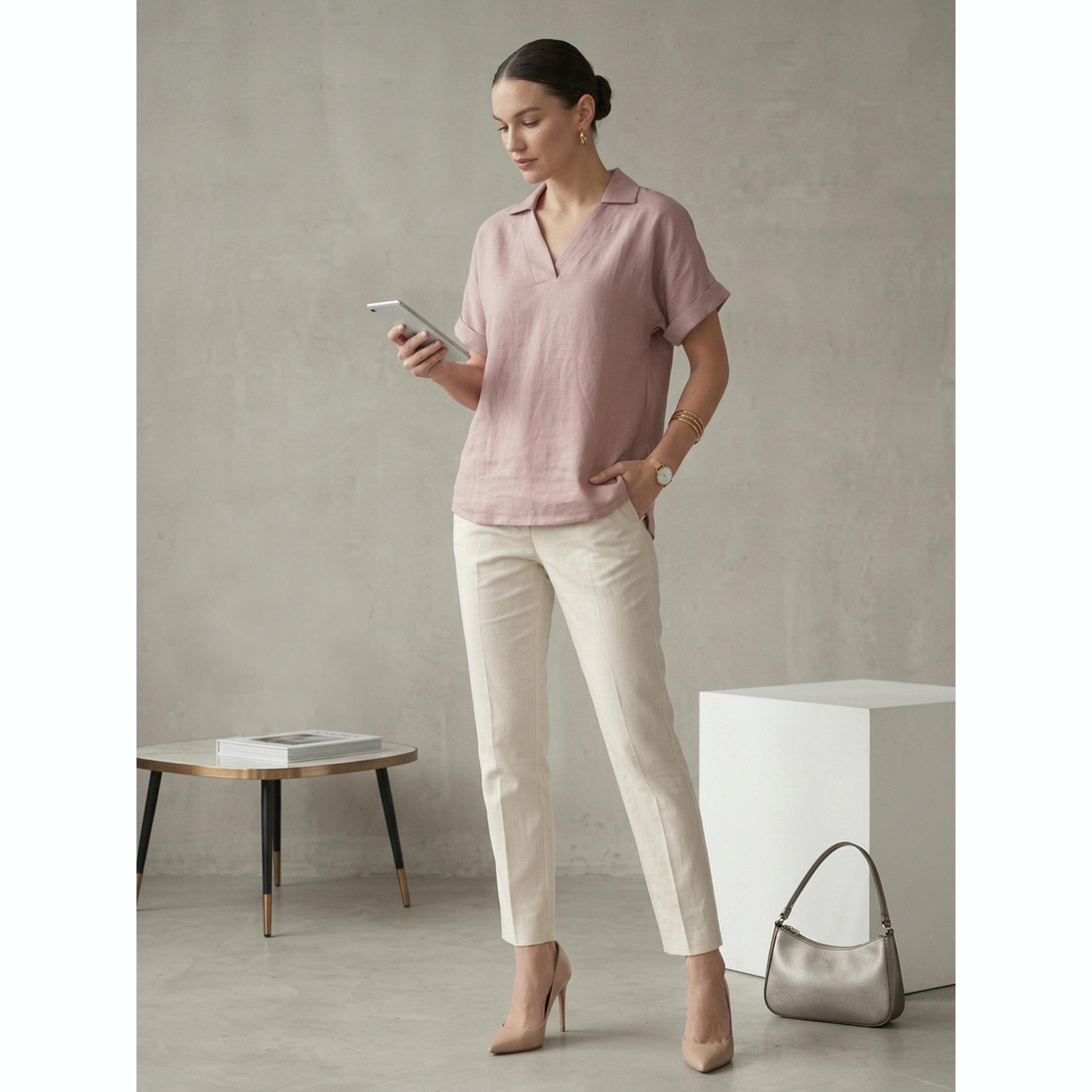 بلوزة بقصة مريحة وياقة مفتوحة باللون الوردي-women-clothing-shirtsandblouses-blouses-image-2