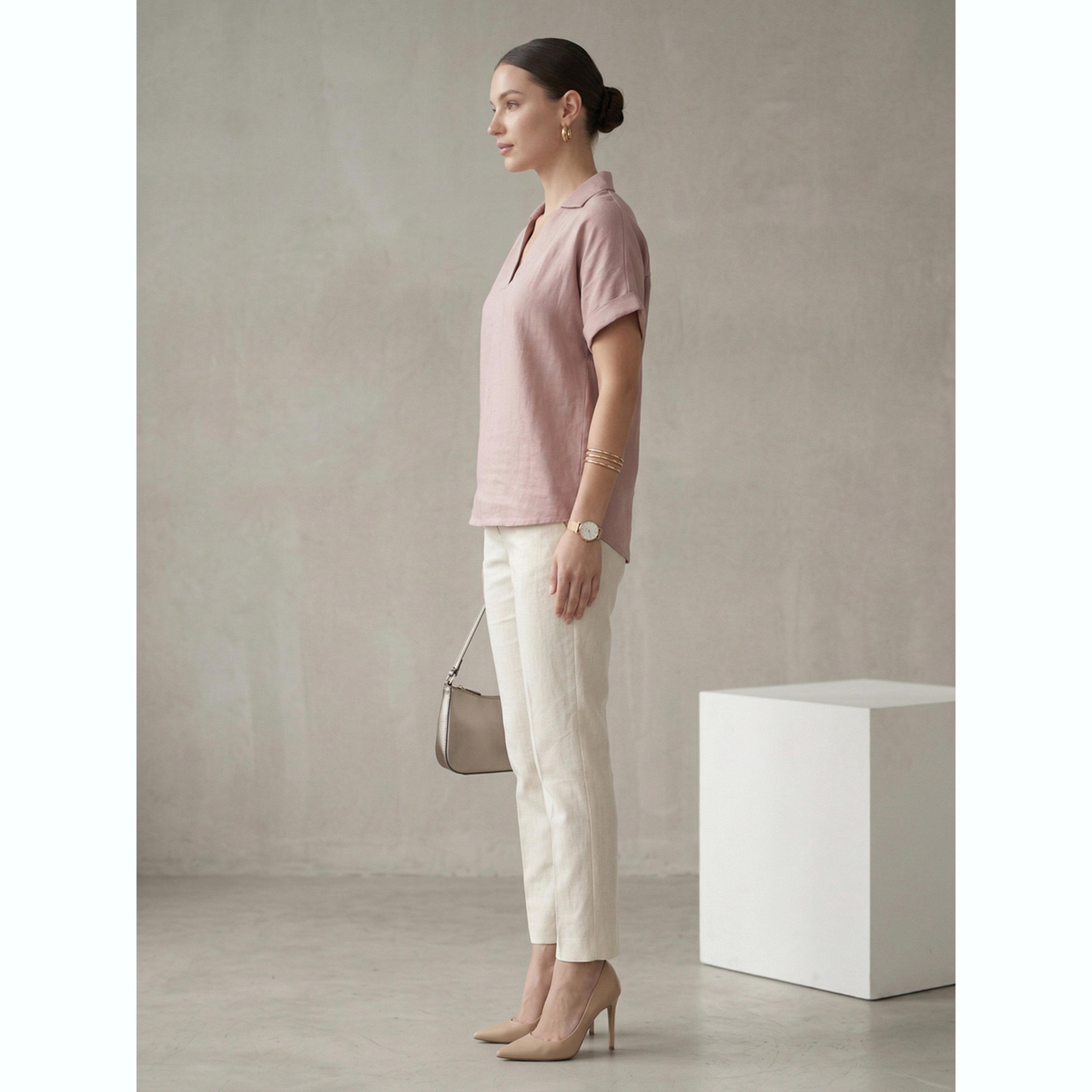 بلوزة بقصة مريحة وياقة مفتوحة باللون الوردي-women-clothing-shirtsandblouses-blouses-image-4