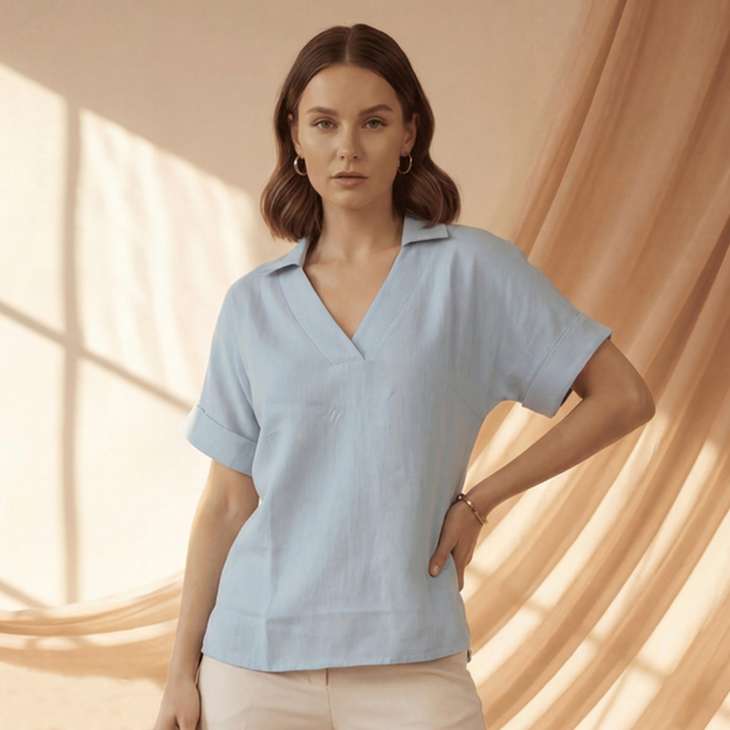 Mish X Styli Blue Relaxed Fit Open Collar Top-women-clothing-shirtsandblouses-blouses-image-1