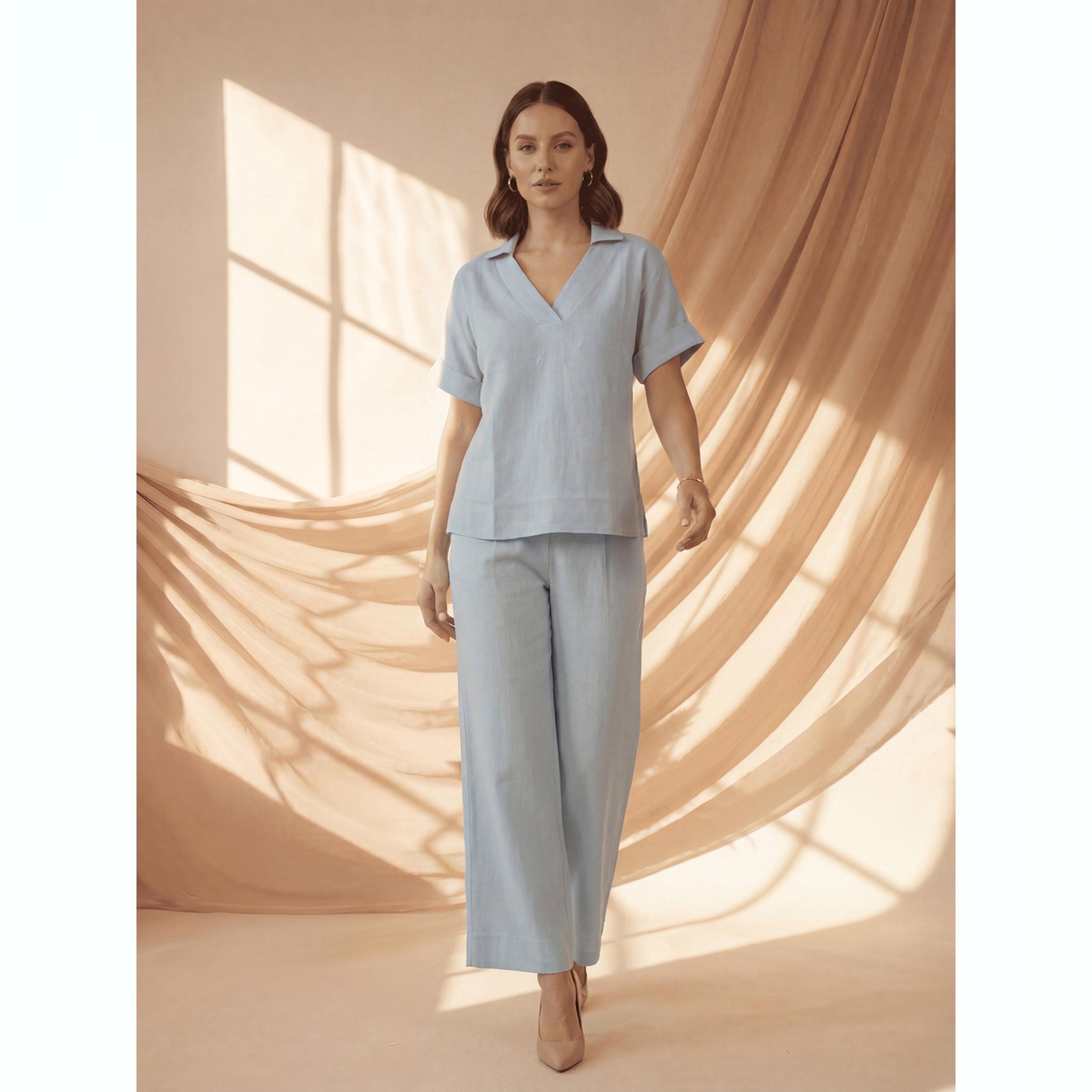 Mish X Styli Blue Relaxed Fit Open Collar Top-women-clothing-shirtsandblouses-blouses-image-2