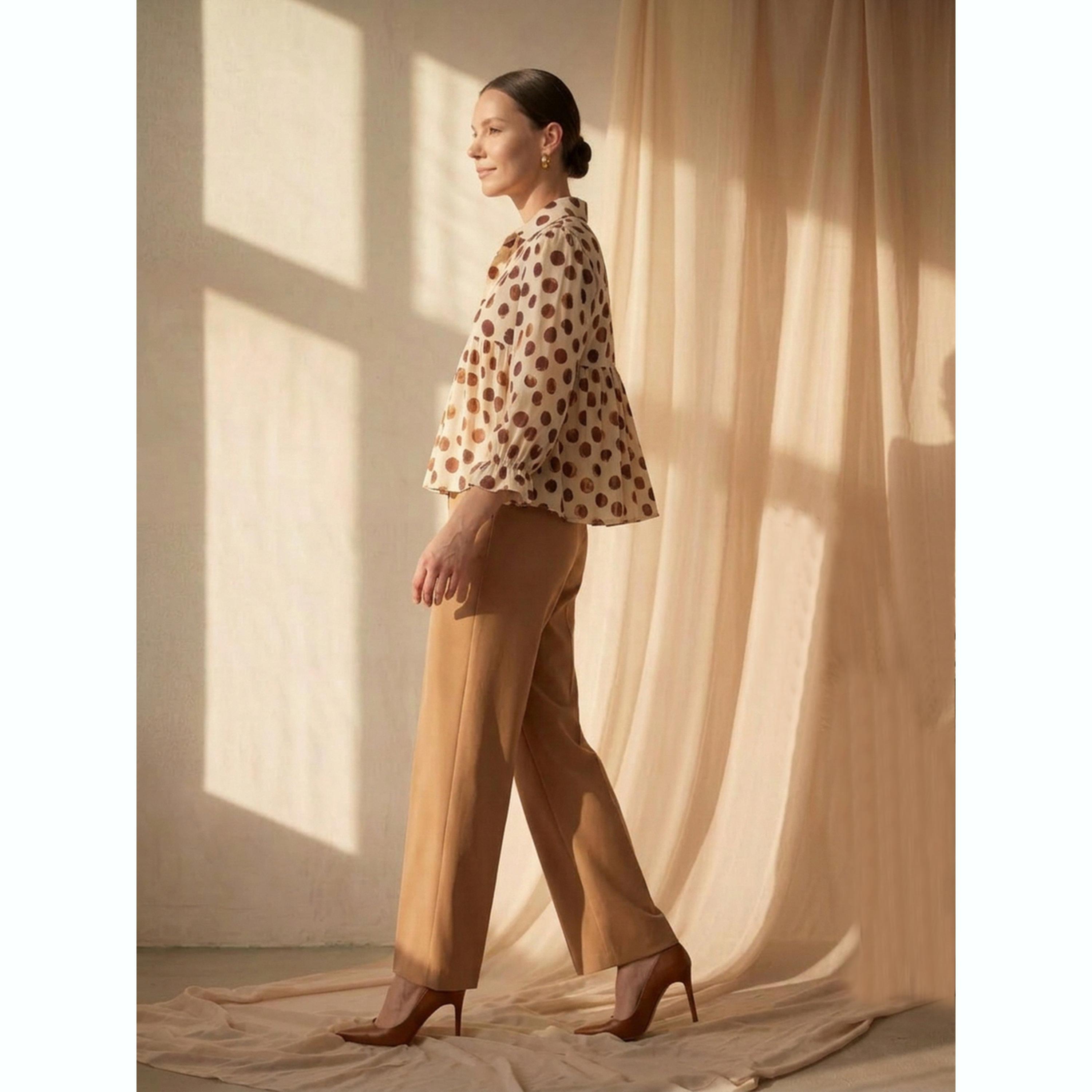 بلوزة بنمط نقاط البولكا وقصة كشكش باللون الكريمتي-women-clothing-shirtsandblouses-blouses-image-4