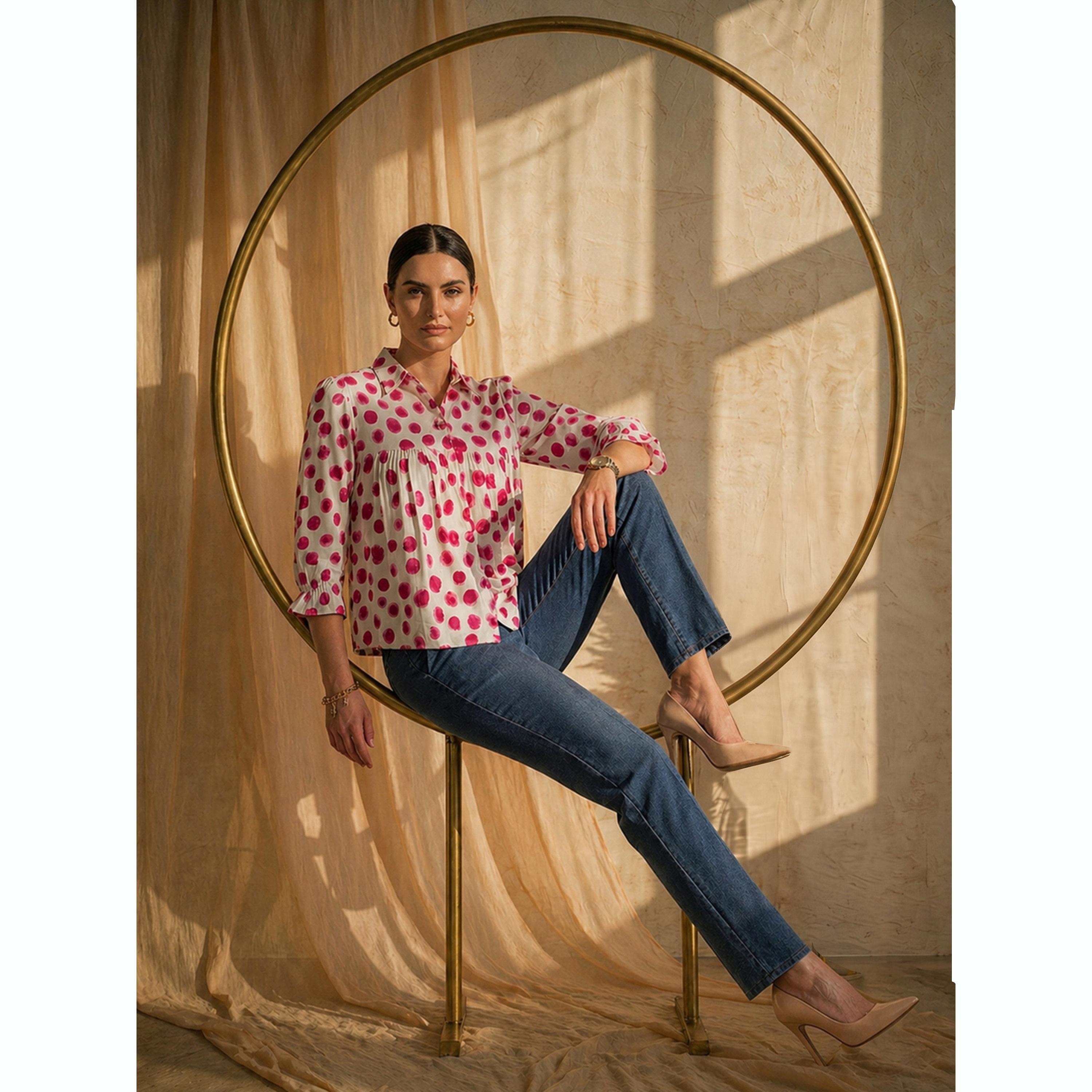 Mish X Styli White Gathered Yoke Top with Polka Dots-women-clothing-shirtsandblouses-blouses-image-2