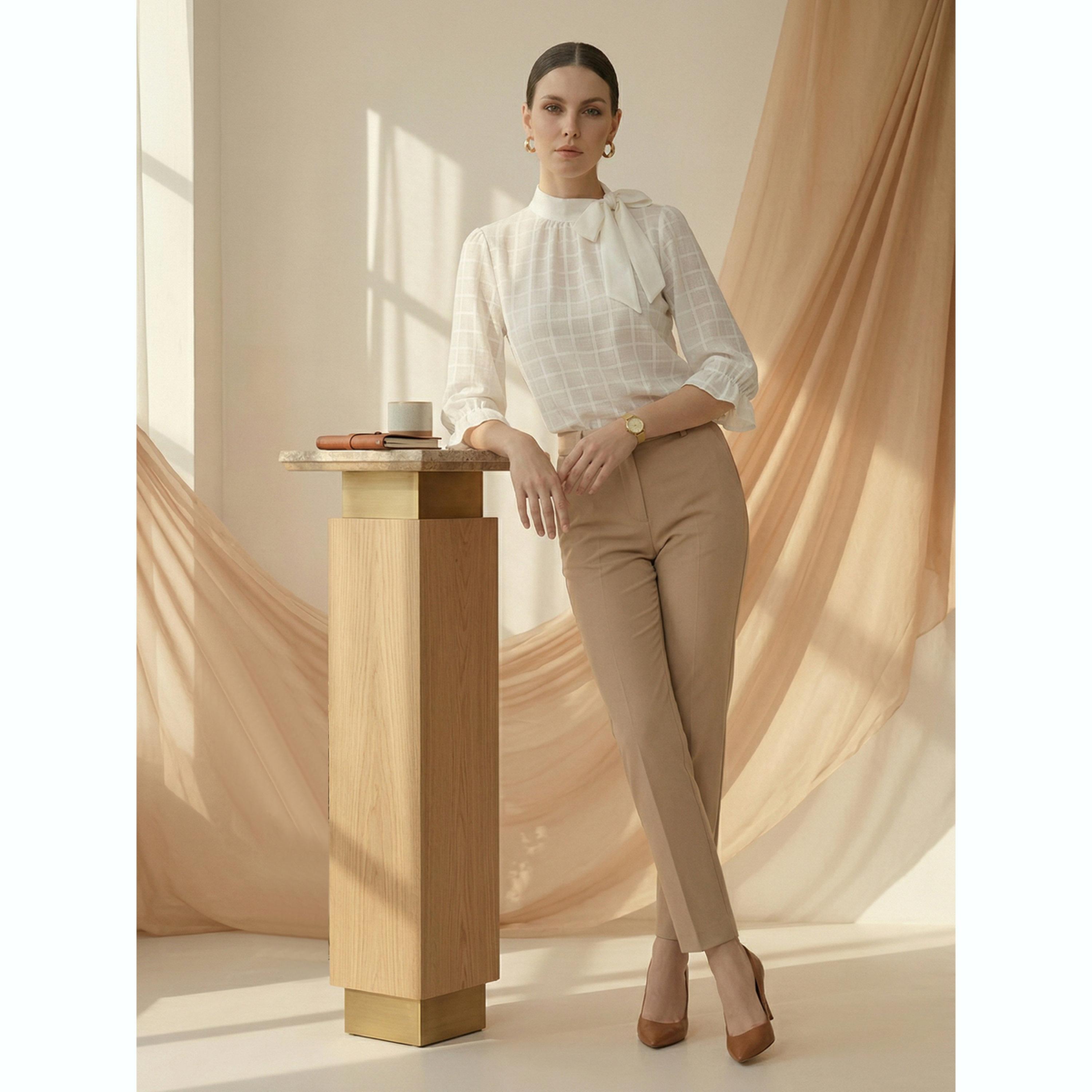 Mish X Styli White Grid Pattern Tie-Up Neck Top-women-clothing-shirtsandblouses-blouses-image-2