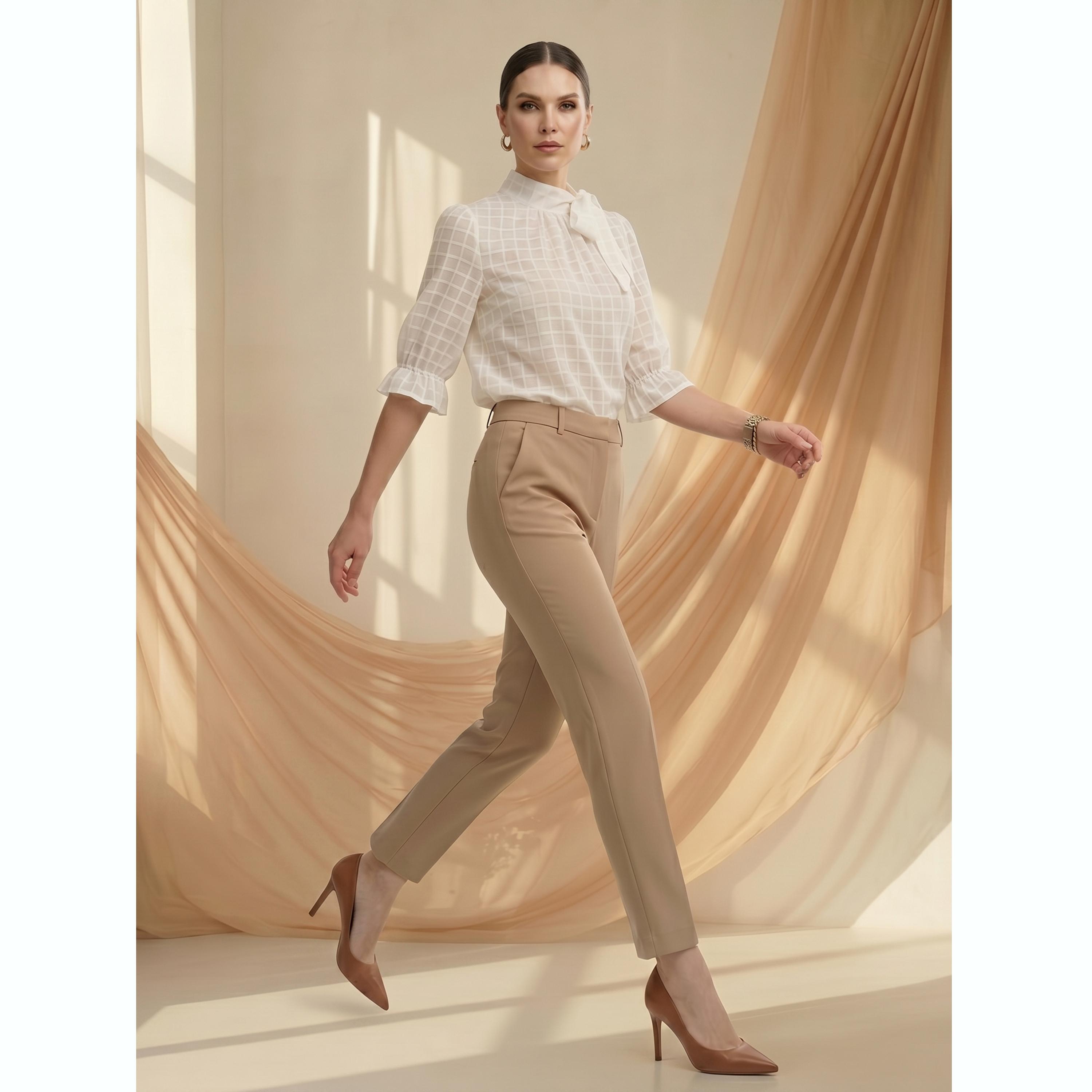 بلوزة برباط عنق ونمط مربعات باللون الأبيض-women-clothing-shirtsandblouses-blouses-image-3