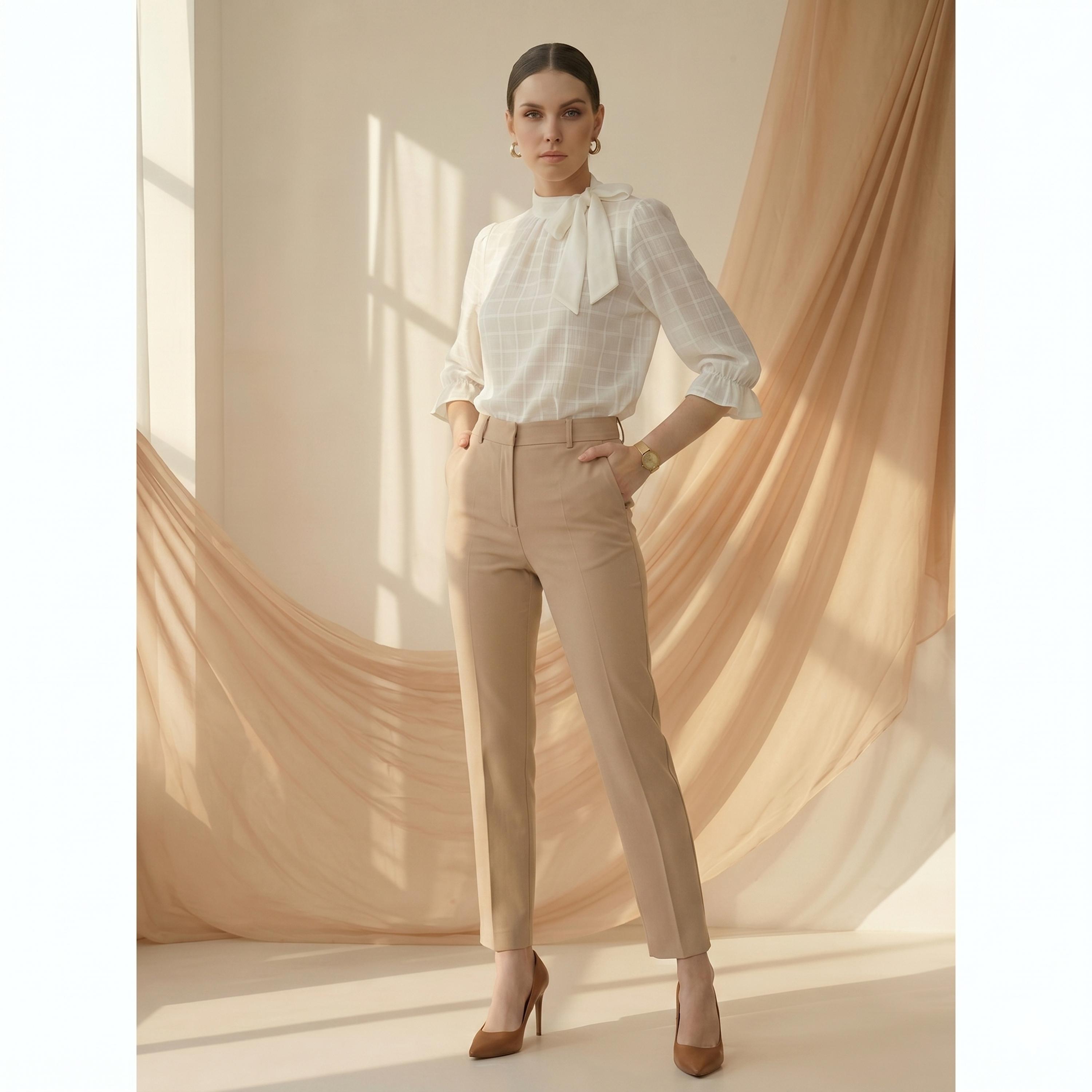 بلوزة برباط عنق ونمط مربعات باللون الأبيض-women-clothing-shirtsandblouses-blouses-image-4