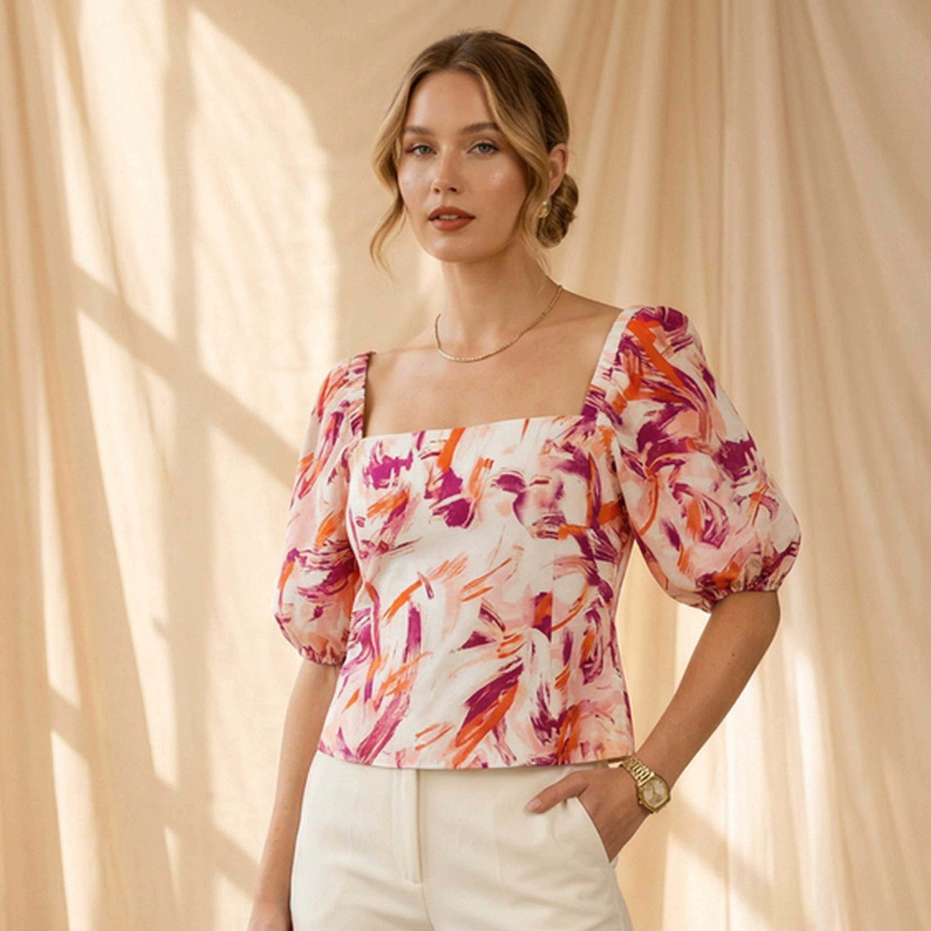 Mish X Styli White Square Neck Printed Top-women-clothing-shirtsandblouses-blouses-image-1