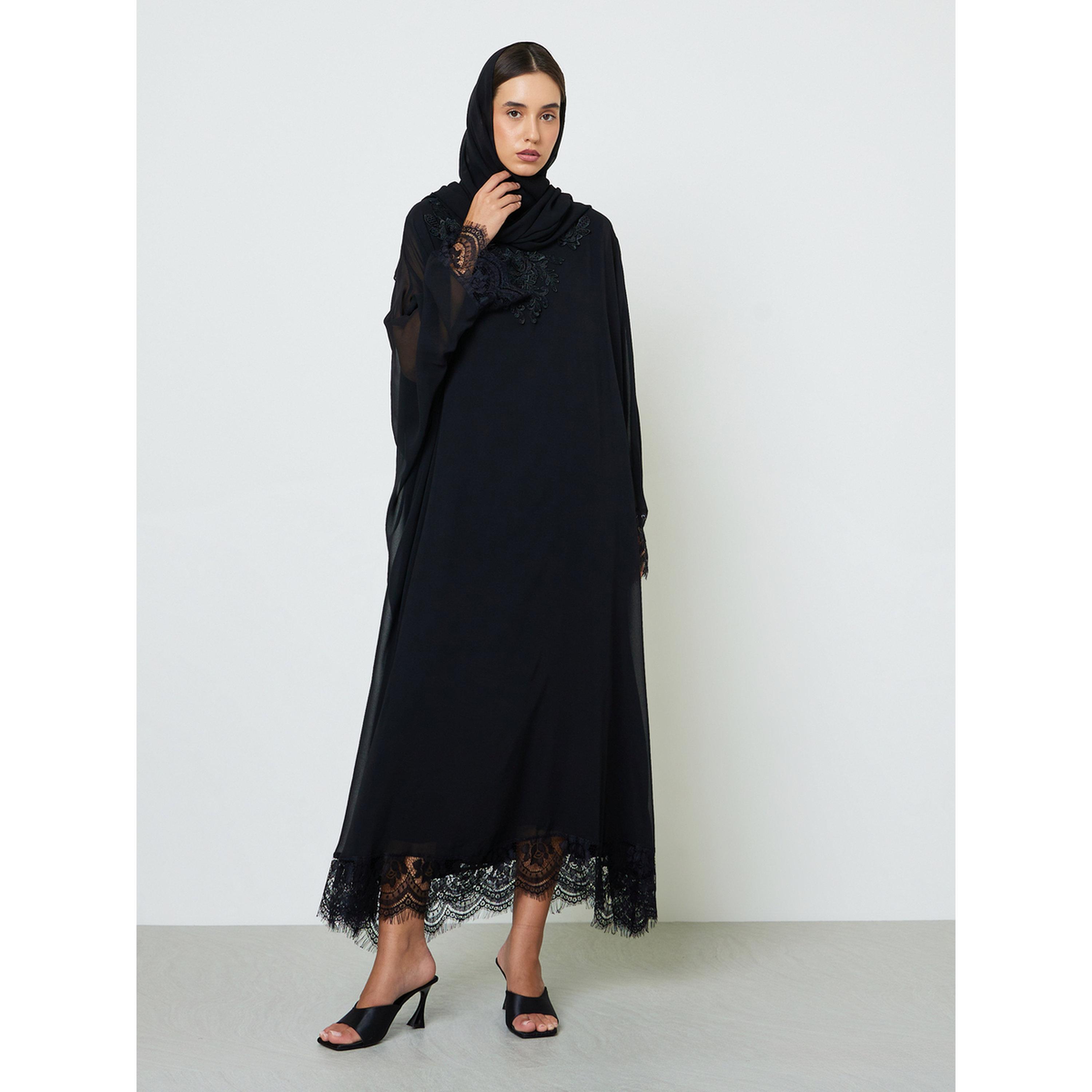 عباية بتفاصيل دانتيل ناعمة مع حجاب-women-arabicclothing-headscarf-hijab-image-1