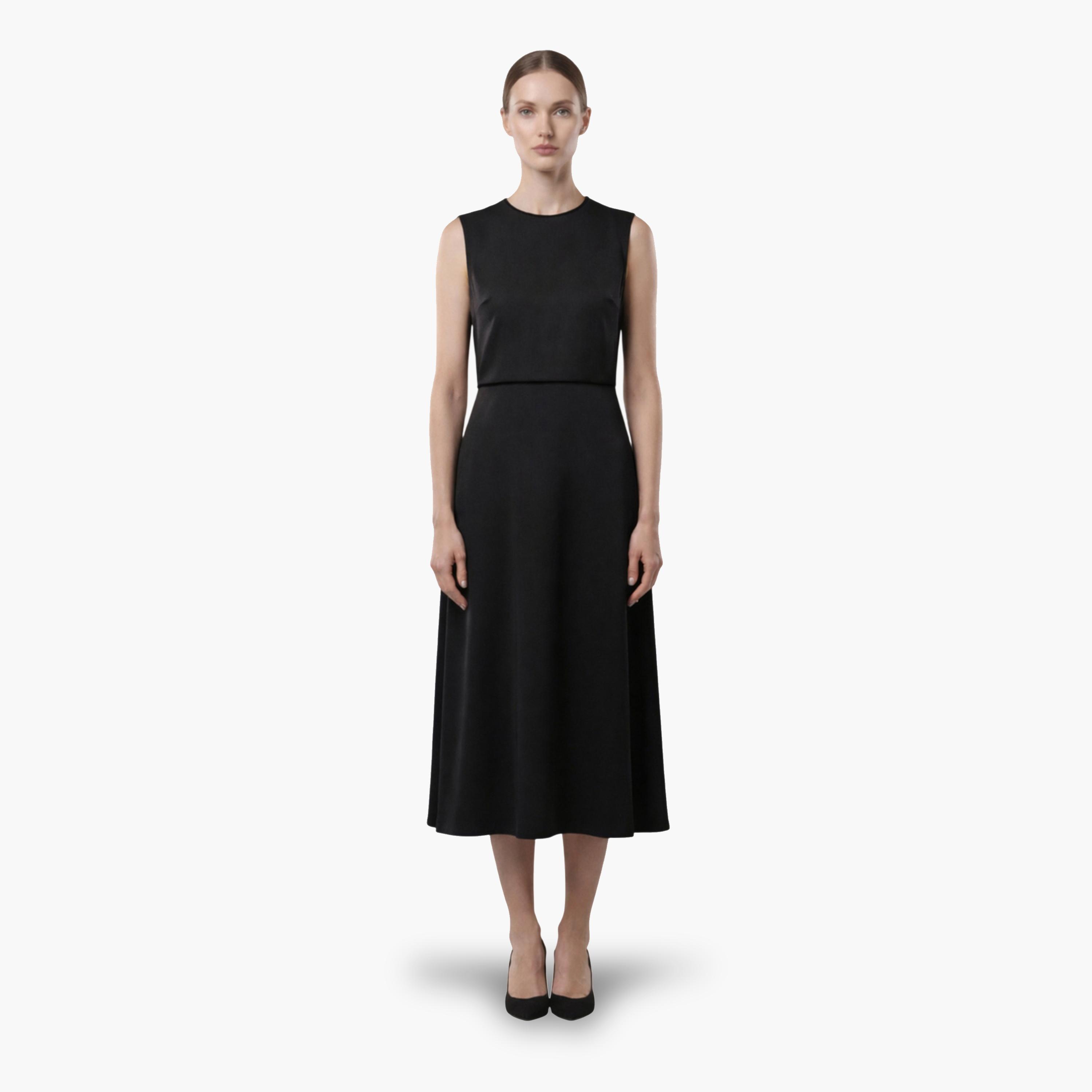 فستان ميدي واسع بدون أكمام باللون الأسود-women-clothing-dresses-image-1
