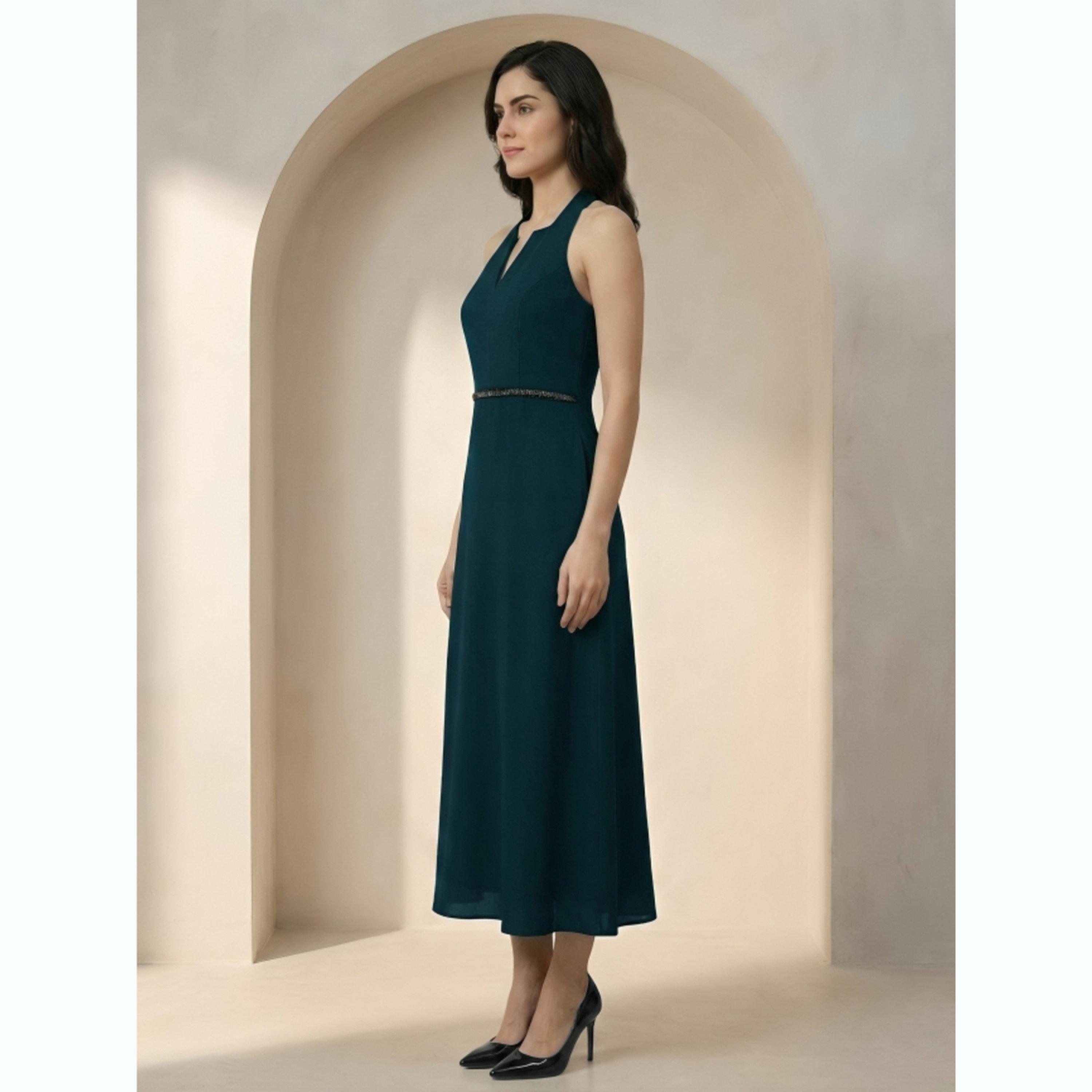 Mish X Styli Dark Green Halter Neck Maxi Dress with Beaded Waist-women-clothing-dresses-image-4