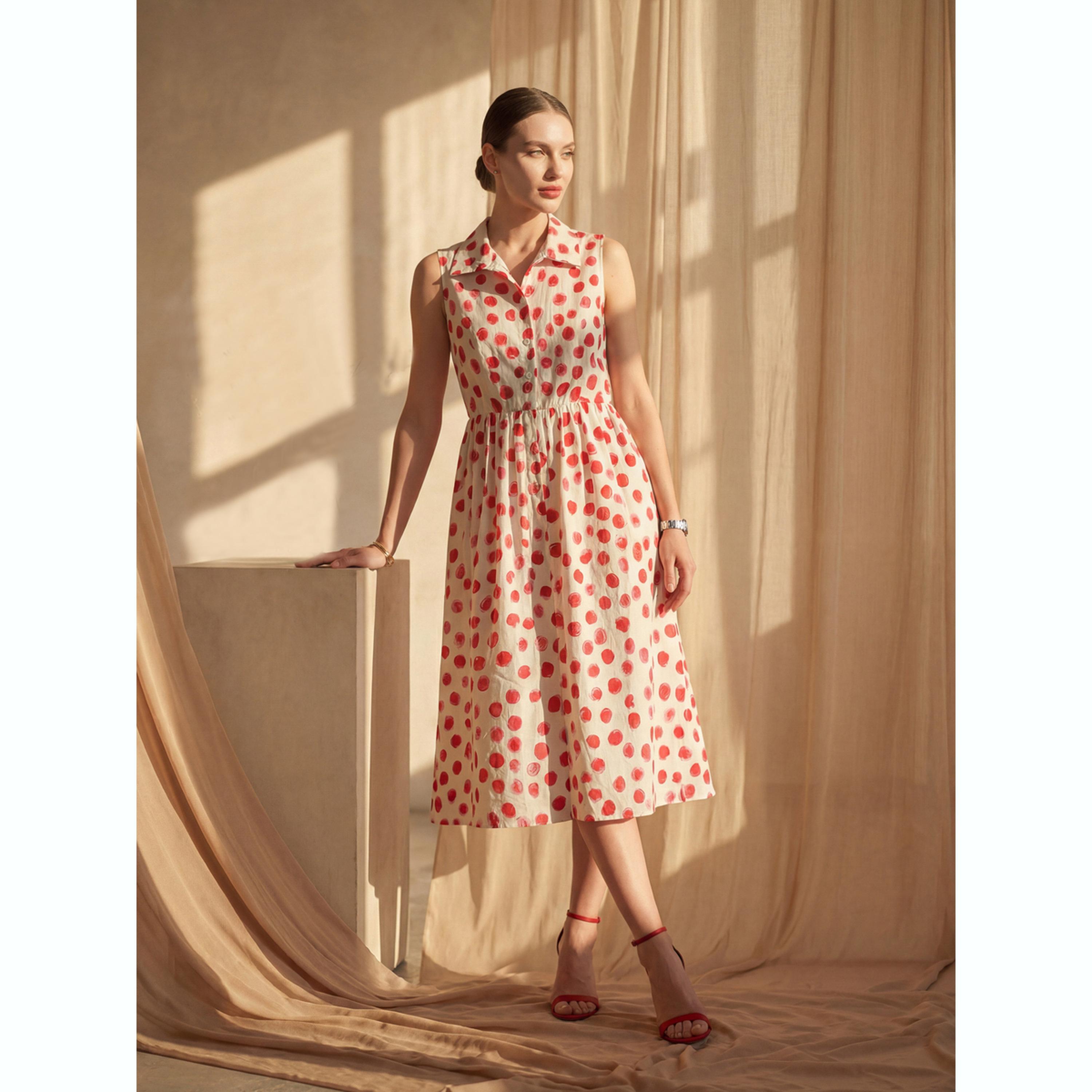 Mish X Styli White Sleeveless Polka Dot Midi Dress-women-clothing-dresses-image-1