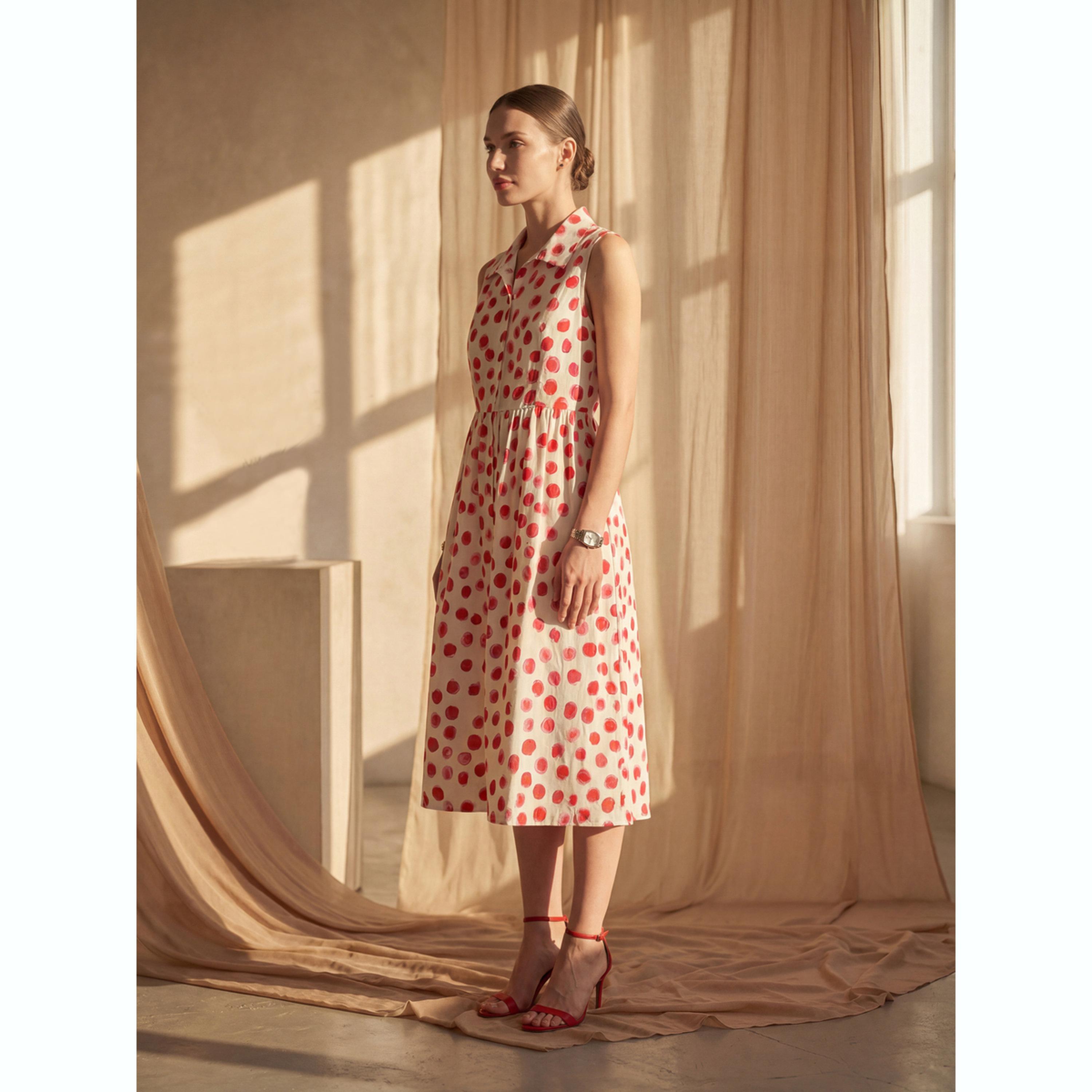Mish X Styli White Sleeveless Polka Dot Midi Dress-women-clothing-dresses-image-4