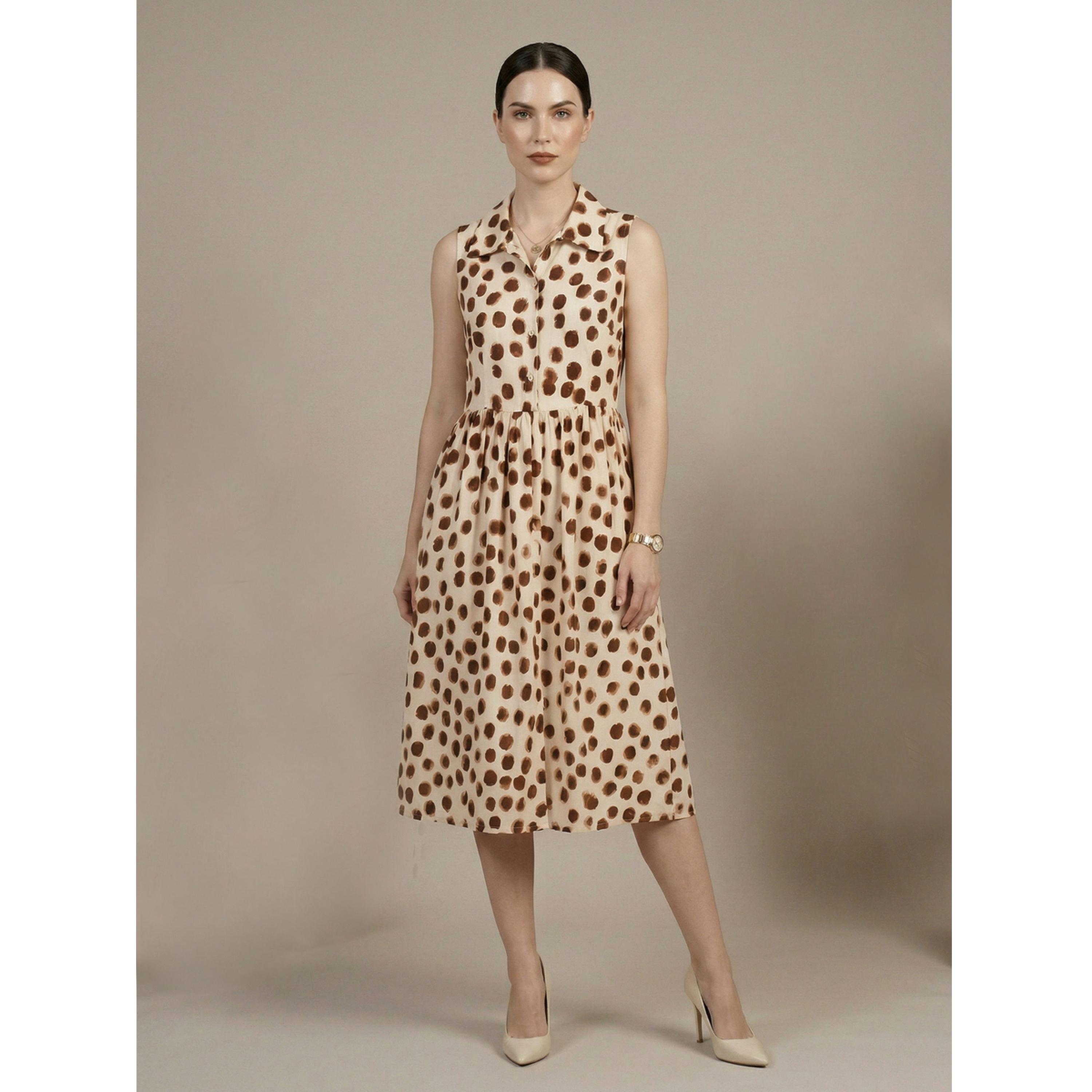 فستان ميدي بدون أكمام بنمط نقاط البولكا باللون الكريمتي-women-clothing-dresses-image-1