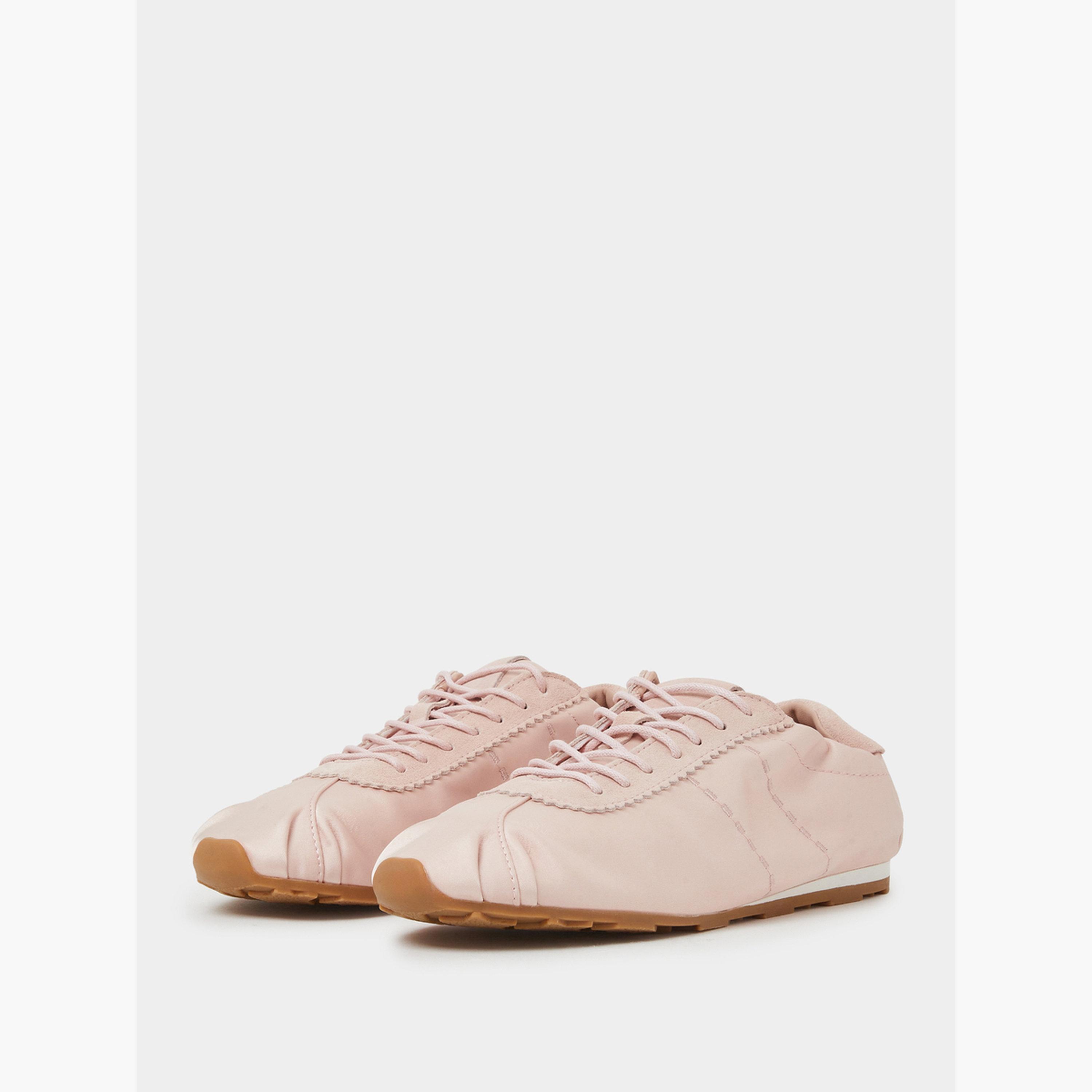 Styli Pink Plain Satin Fitted Cuff Sneakers-women-shoes-sneakers-image-1
