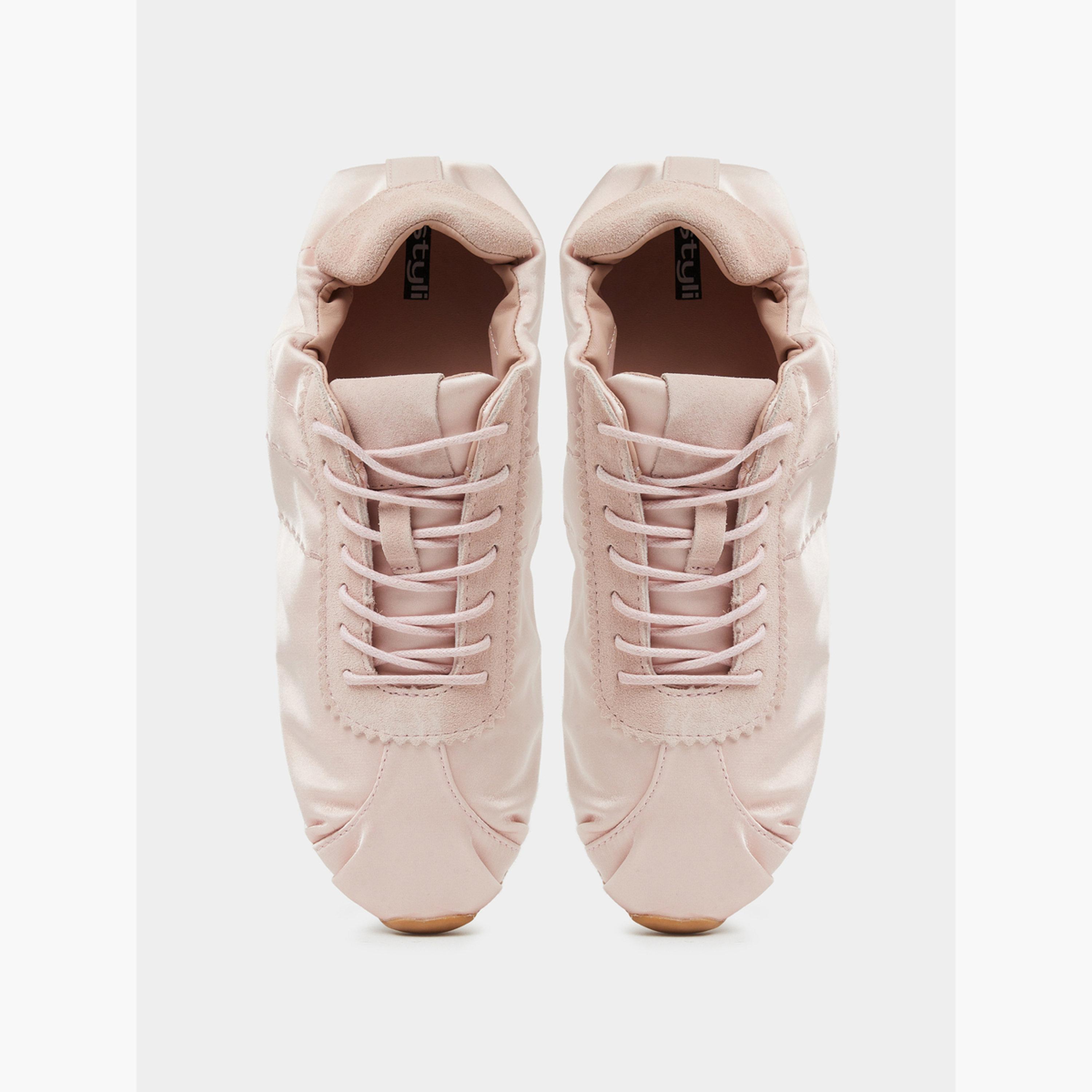 Styli Pink Plain Satin Fitted Cuff Sneakers-women-shoes-sneakers-image-3