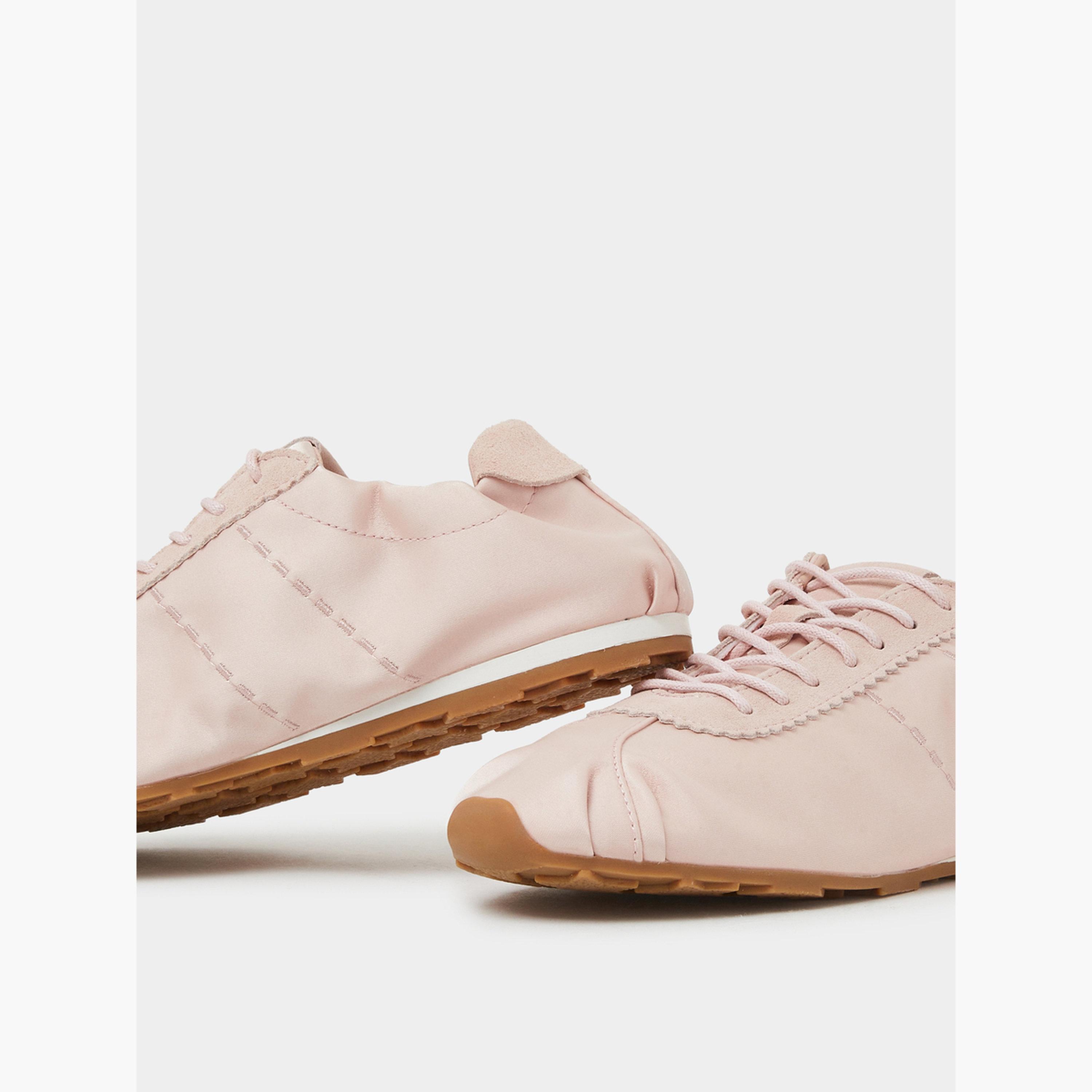 Styli Pink Plain Satin Fitted Cuff Sneakers-women-shoes-sneakers-image-4