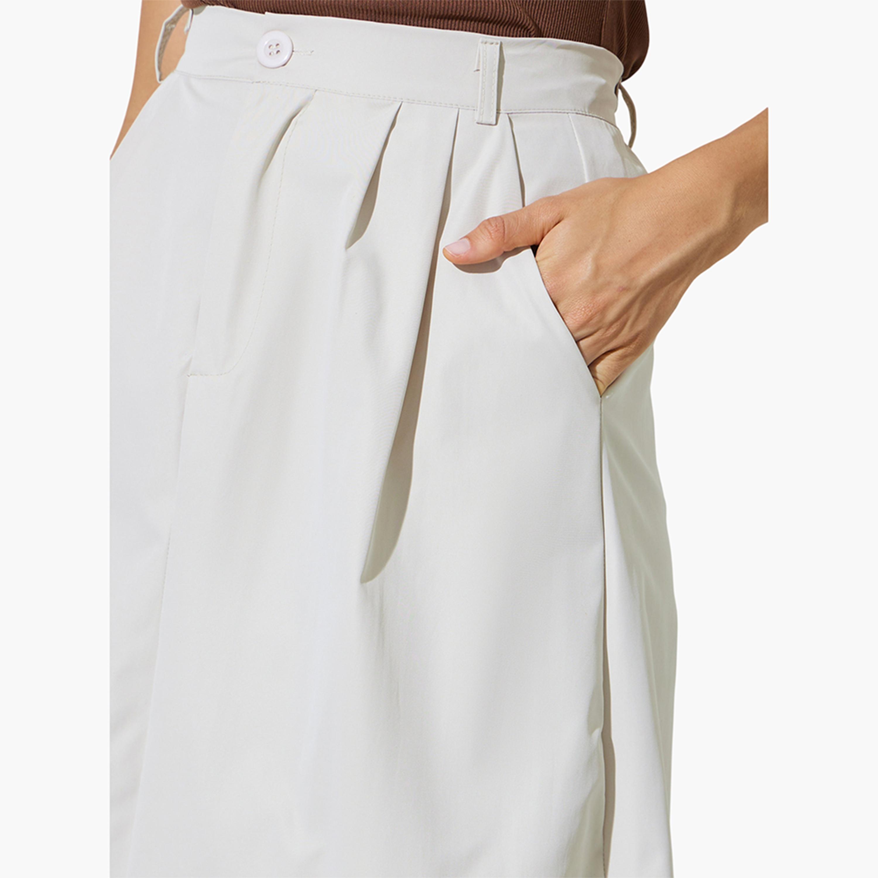 Styli Cream A-Line Midi Skirt with Side Pocket-women-clothing-bottoms-skirts-image-3